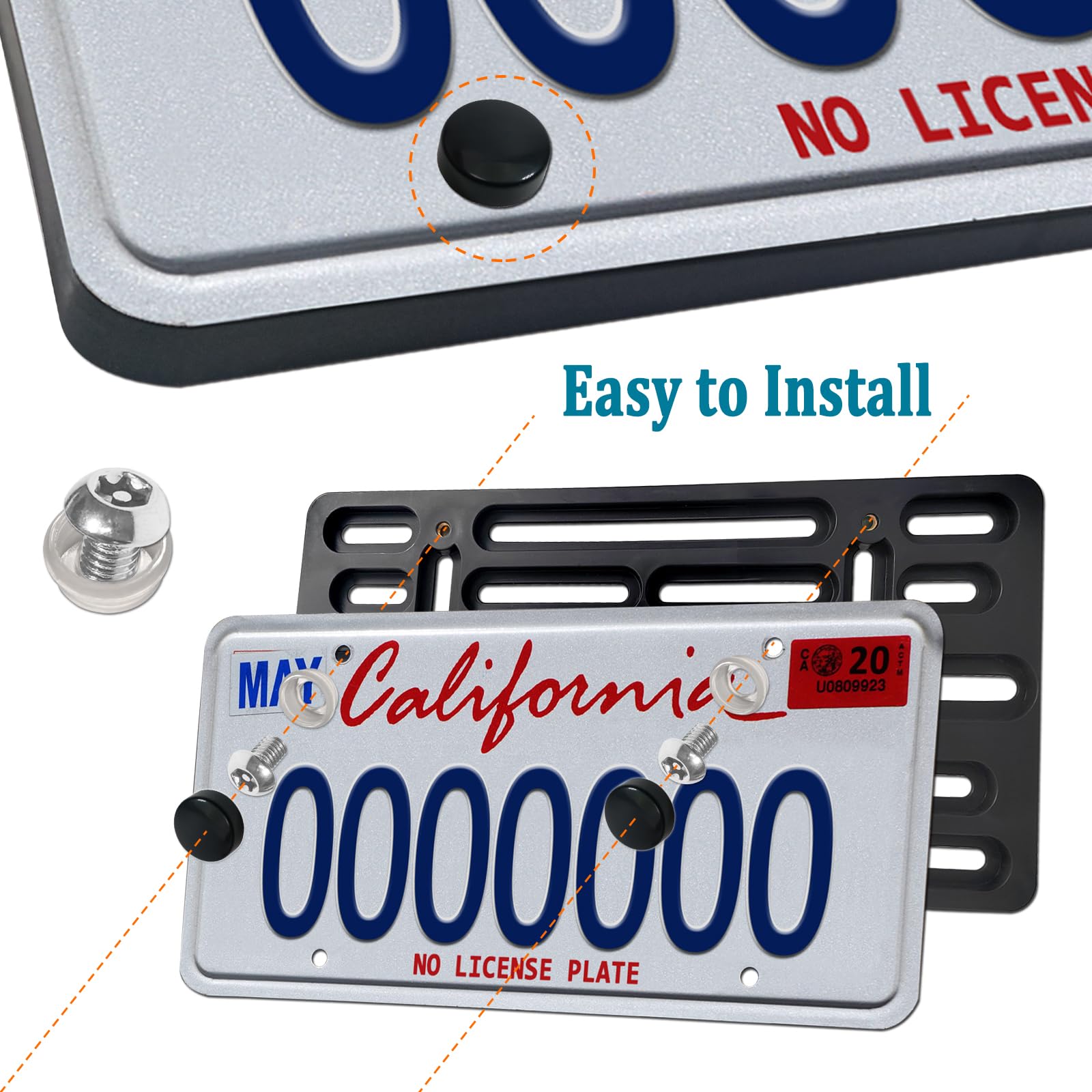 Aootf Front License Plate Bracket Holder- Front License Plate Mounting Kit For 2 Drill Holes Bumper, Universal Car Tag Adapter W