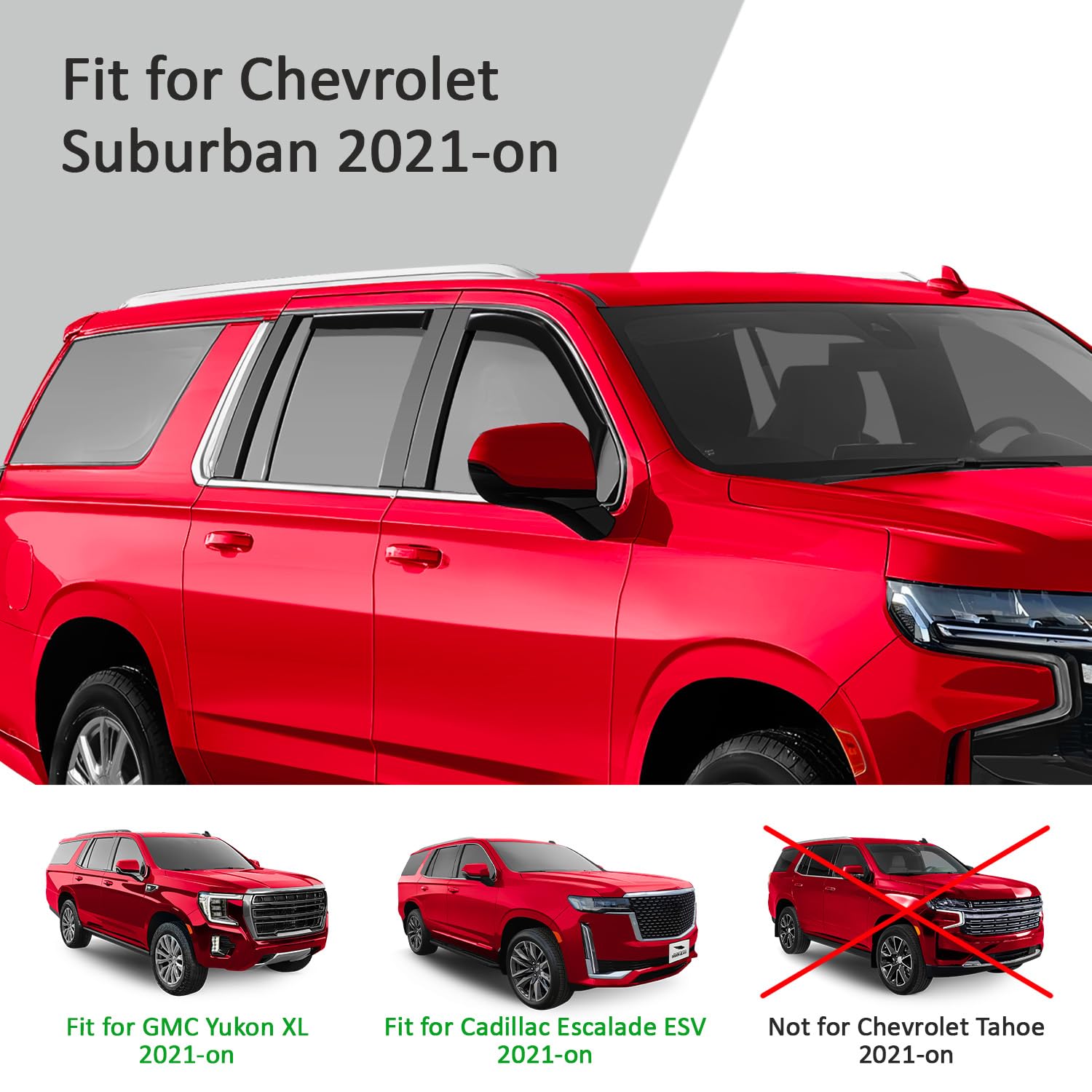 Voron Glass in-Channel Extra Durable Rain Guards for Chevrolet (Chevy) Suburban 2021-2025, Window Deflectors, Vent Window Visors