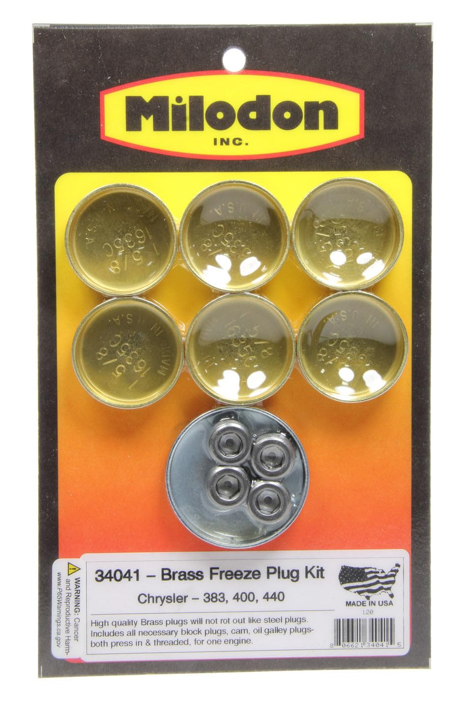 Milodon 34041 Brass Freeze Plug Kit for Big Block Chrysler 383/440