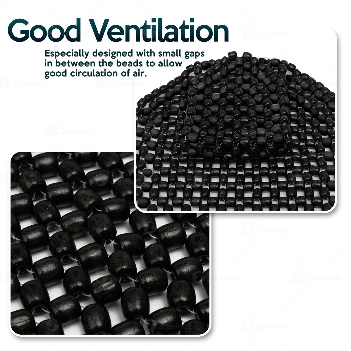 Zonetech Wood Beaded Seat Cushion, Premium Quality, Black, Car Massaging, Double Strung, Stress Free (1 Pack)