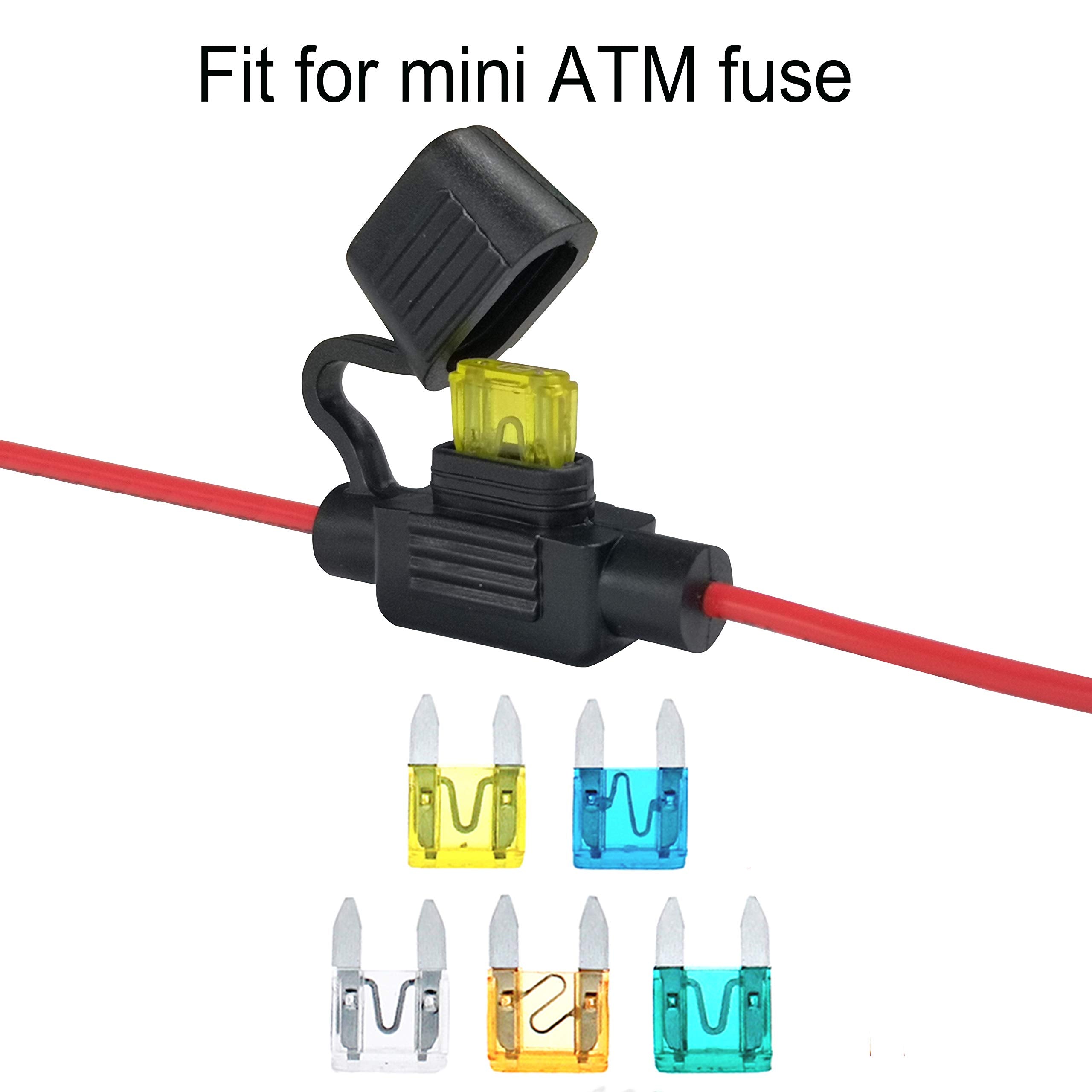Vantronik Waterproof Inline Fuse Holder 3 Pack For Mini Fuse, 20 Gauge Awg Wire Ul1015, Fit Atm Blade Fuse, 12 Inches Long