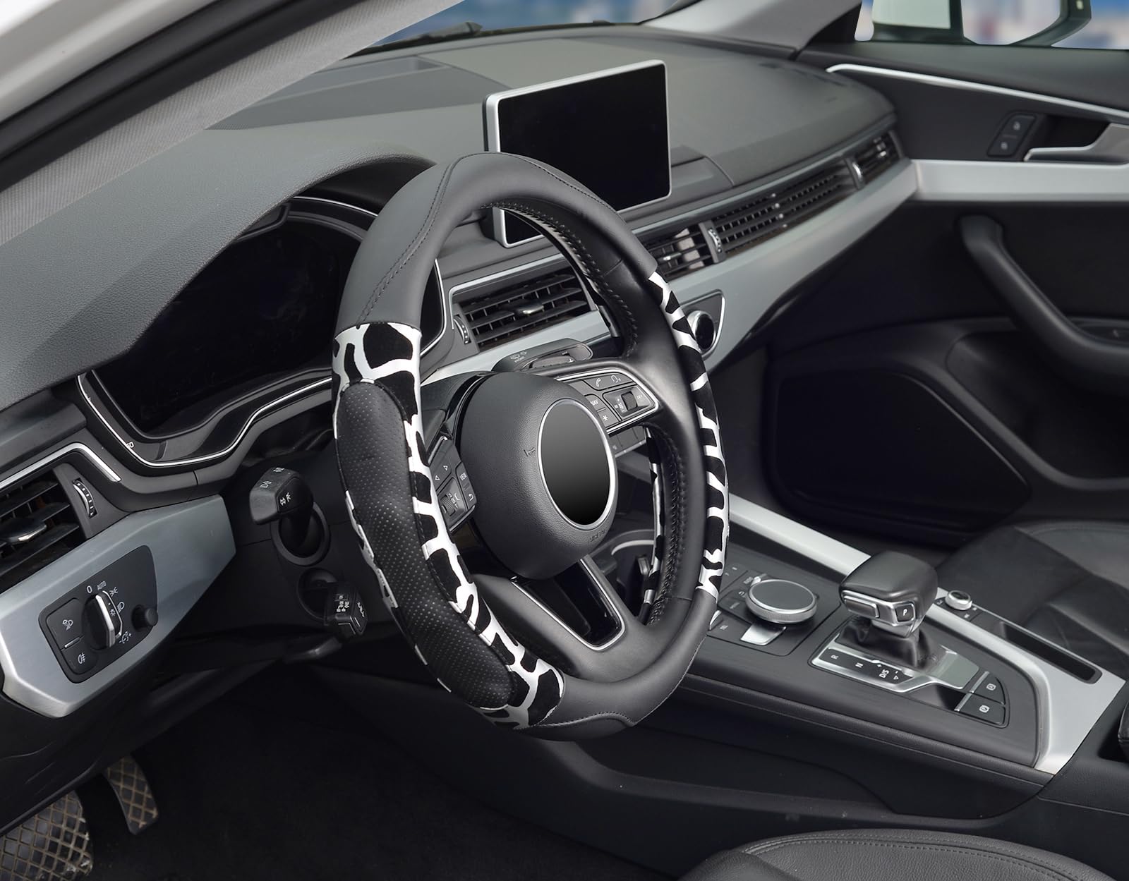 Zhol Car Steering Wheel Cover, Universal 15 Inch Breathable Microfiber Leather Steering Wheel Protector, Anti Slip Car Interior