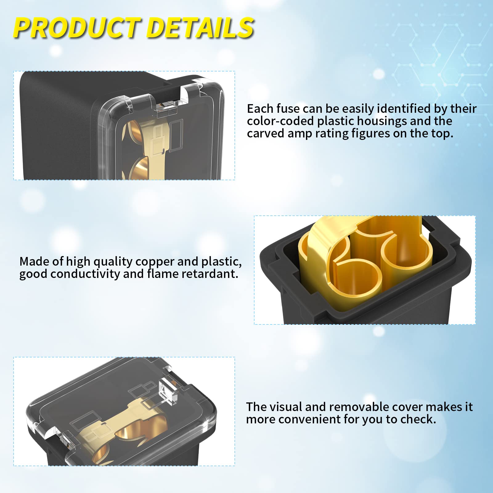 Joinfworld 36Pcs Jcase Fuse Assortment Kit Automotive Low Profile Box Shaped Micro Cartridge Fuses(20A, 30A, 40A, 50A, 60A, 80A)