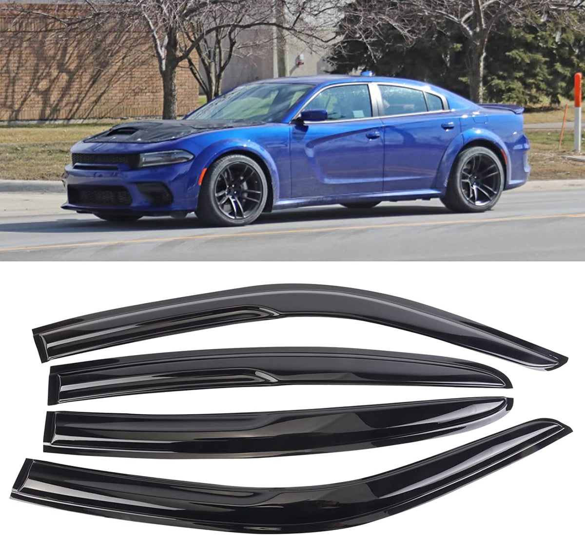 Sontian Tape-On Side Window Visor Deflector Rain Guard Set For 2011-2022 Dodge Charger Side Window Visor Rain Sun Wind Deflector