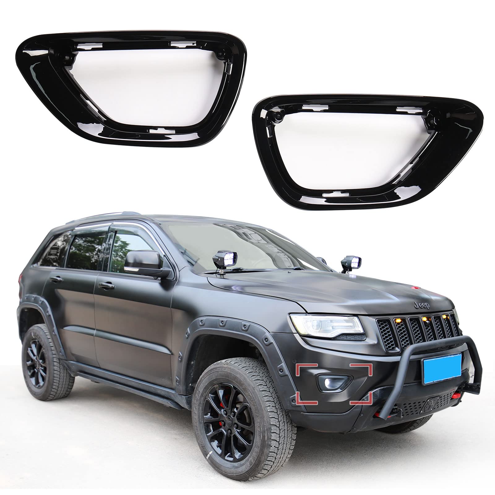 Jho Car Front Fog Lights Cover Trim Fog Lamp Frame Replace For Jeep Grand Cherokee 2014-2016 2015 Limited Accessories(Black)