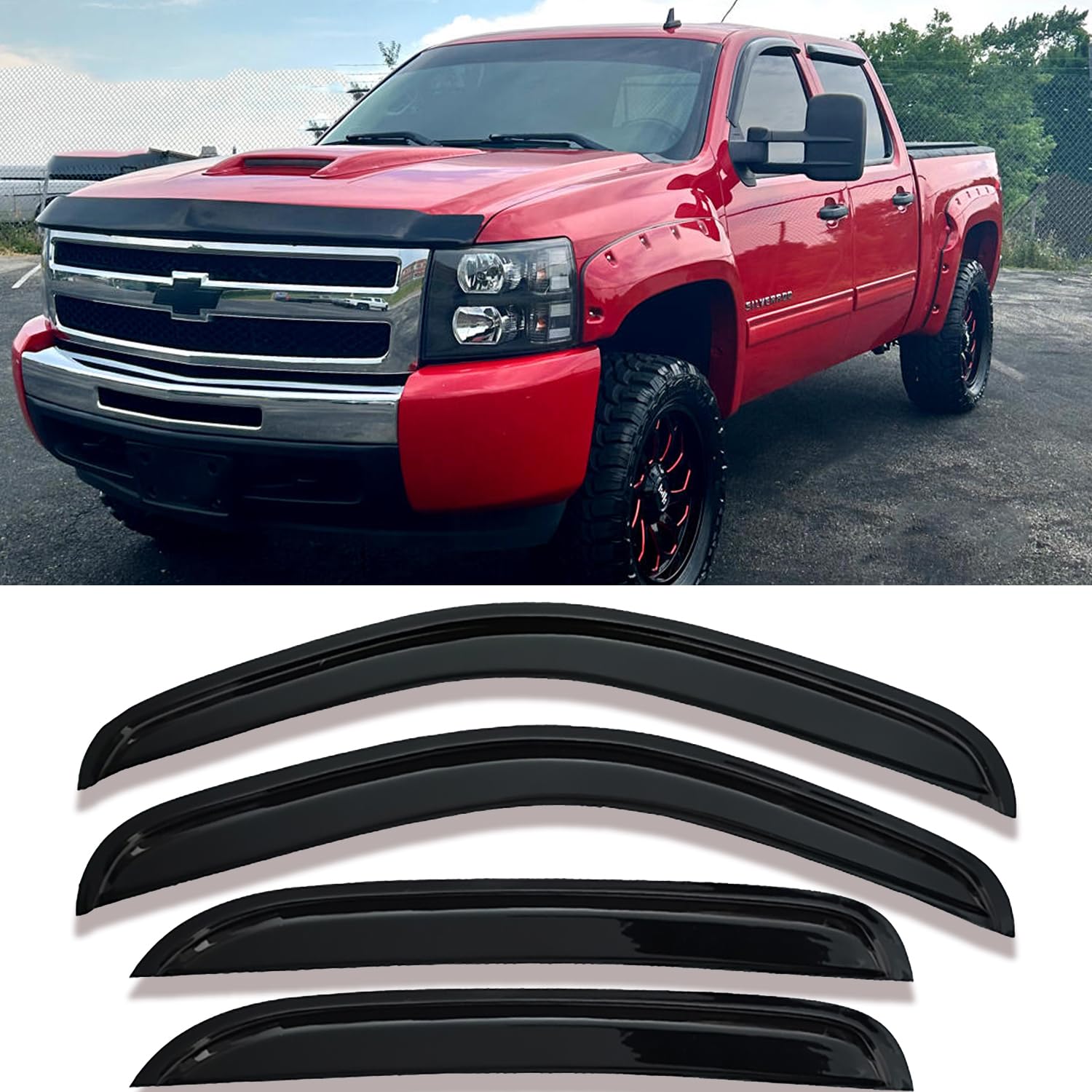 Tonoytim 94515 Truck Window Visors Rain Guards For 2007-2014 Chevy Silverado/Gmc Sierra 1500 2500Hd 3500Hd Crew Cab/Avalanche/Suburban/Yukon Xl Wind Deflectors Windnow Vent Shade