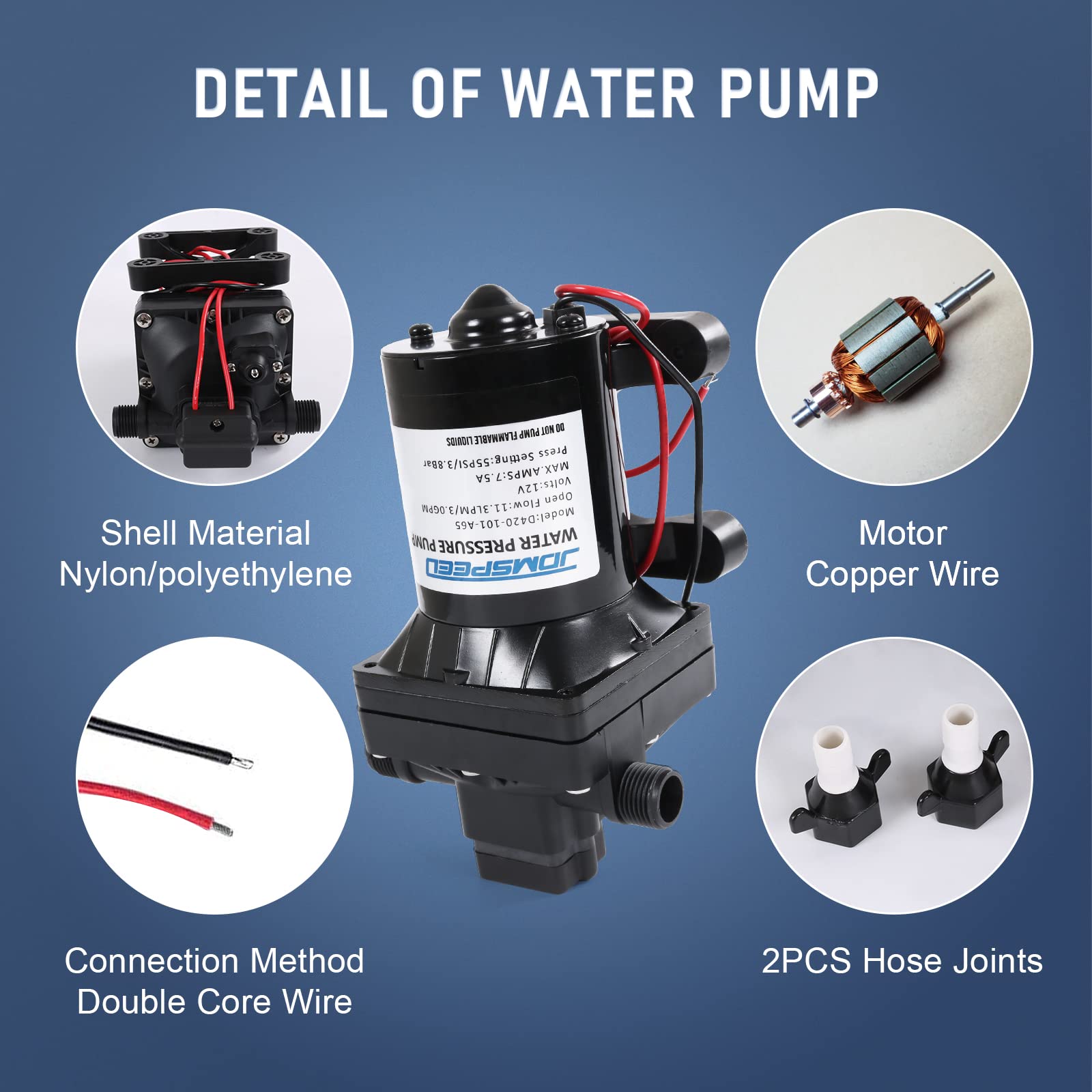 Dicmic 3.0 Gpm 12V 55 Psi Revolution Water Pump Compatible With Camper, Rv, Shower, Sprayer Replace# 4008-101-A65, 4008-101-E65