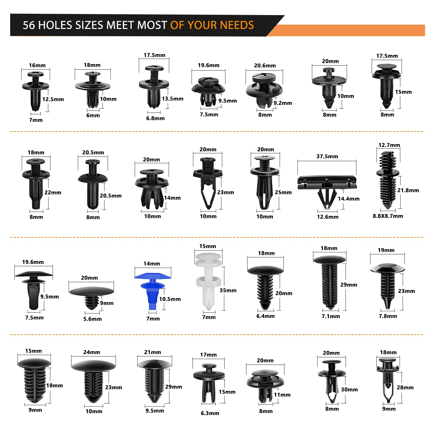 Gooacc 1315Pcs Retainer Clips Interior Accessories - 56 Most Popular Sizes Bumper Trim Body Clips With Fasteners Remover And 10P