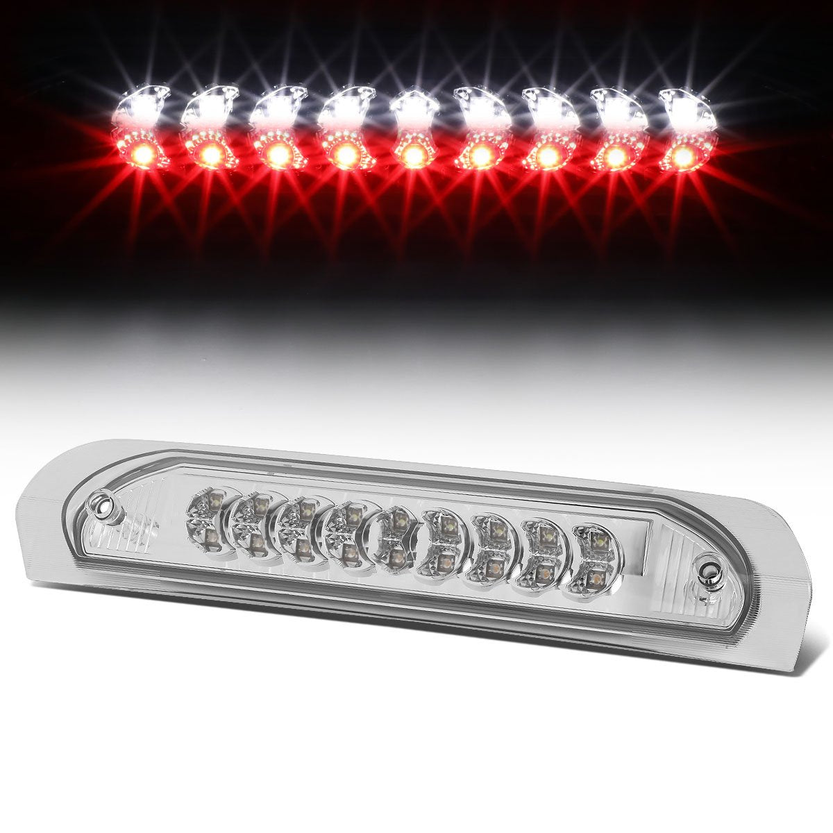 Auto Dynasty Compatible With Dodge Ram Abs Plastic Two Dual Row Led Third 3Rd Brake Light Clear Lens - 3Rd Gen Dr/Dh / D1 /Dc/Dm