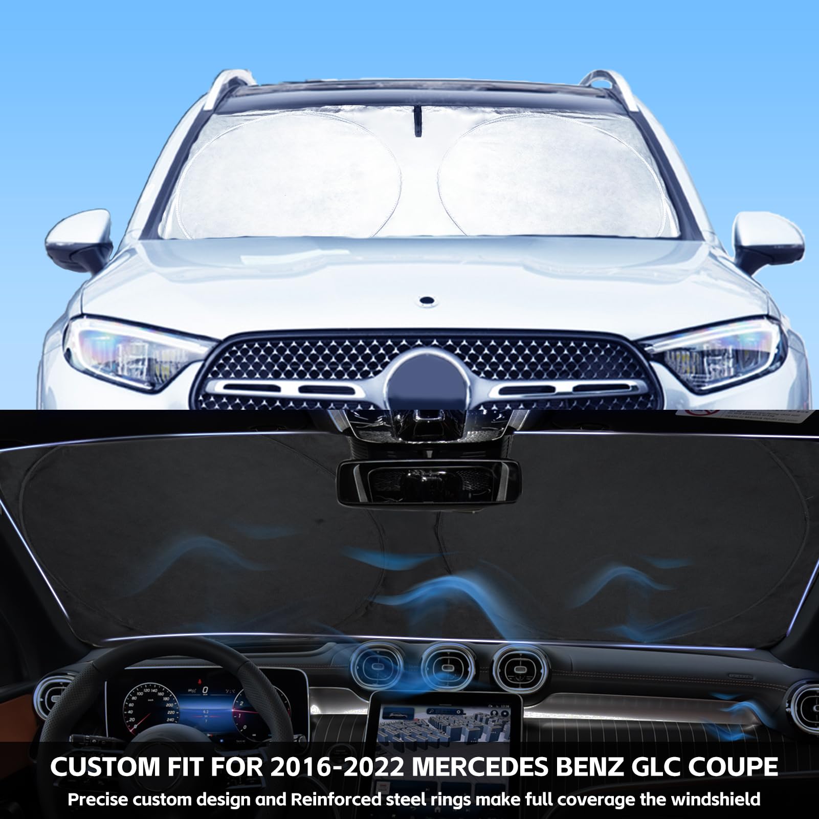 Insauto For Glc Windshield Sunshade Foldable Sun Shade Custom-Fit For Mercedes Benz 2016-2022 Glc Suv Glc300 Windshield Cover Ca