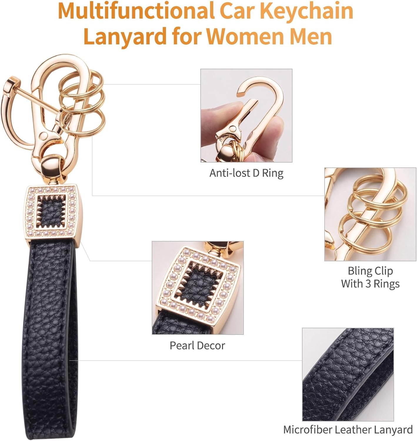 CACARLIKE for Ford Key Fob Cover with Leather Lanyard, Car Key Fob Case Compatible with Ford F150 F250 F350 F450 F550 Explorer R