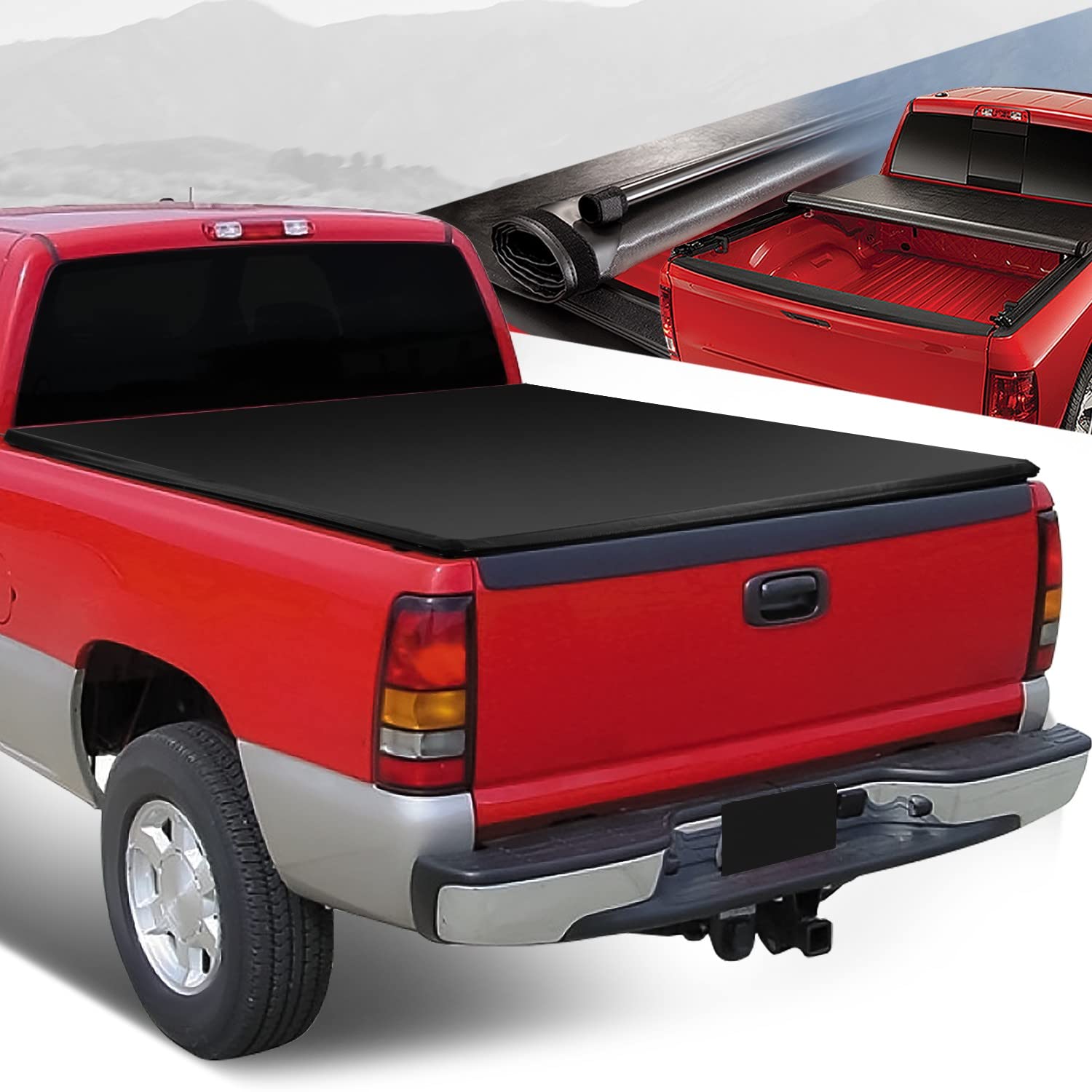 Auto Dynasty Soft Roll-Up Truck Bed Tonneau Cover Compatible With 1999-2014 Chevy Silverado Gmc Sierra 1500 2500Hd 3500Hd 8Ft Fl