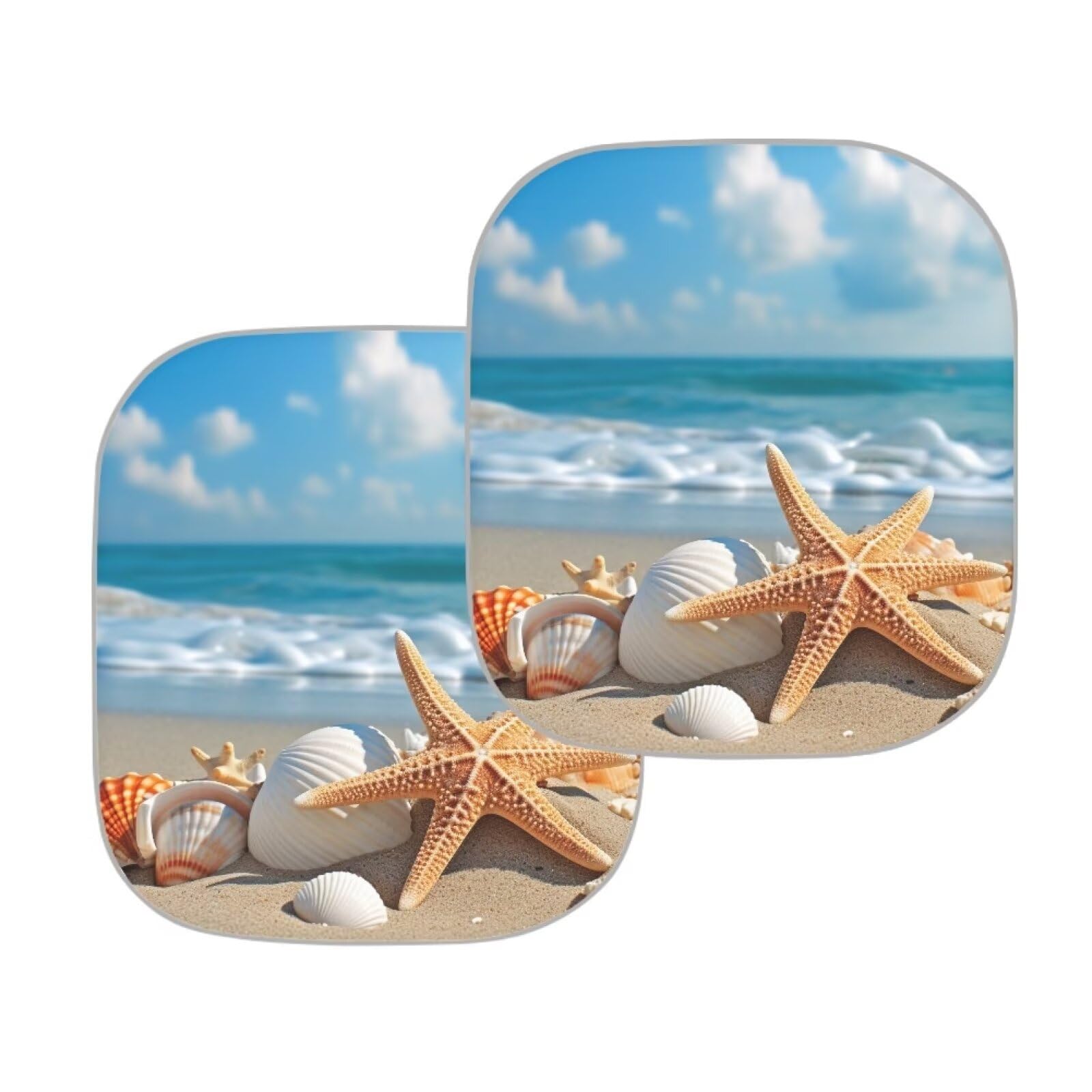 Huisefor Beach Starfish Car Windshield Sunshade Foldable 2 Pieces Car Sun Shade Windshield Reflective Sun Visor Sun Blocker Viso