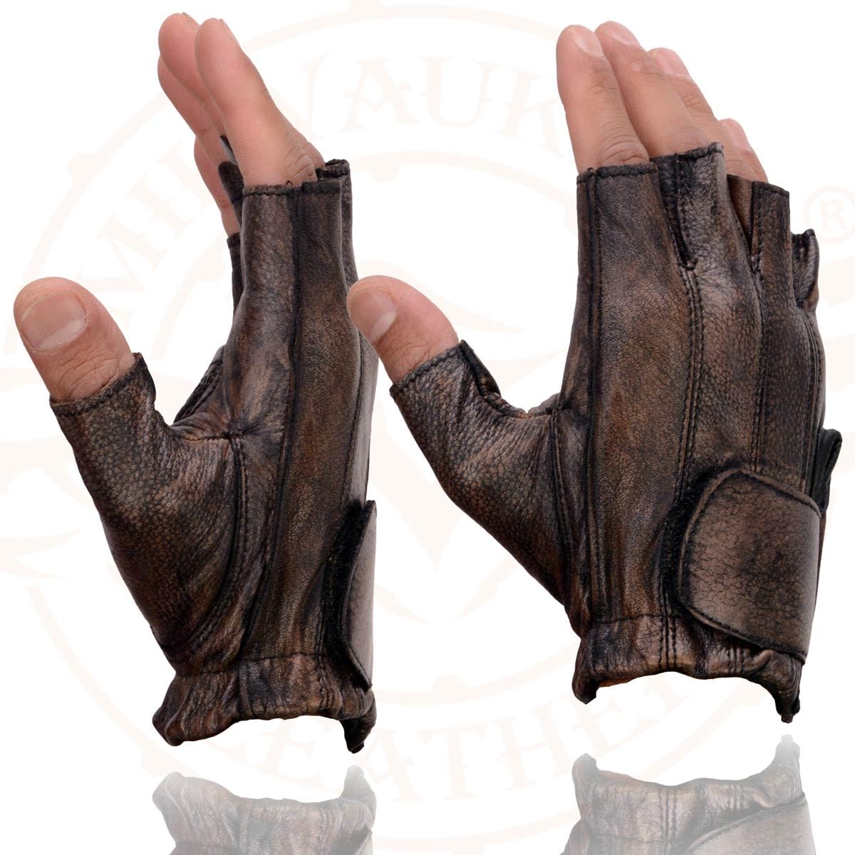 Milwaukee Leather MG7561 Men's Premium Brown Leather Gel Padded Palm Fingerless Motorcycle Hand Gloves - X-Large