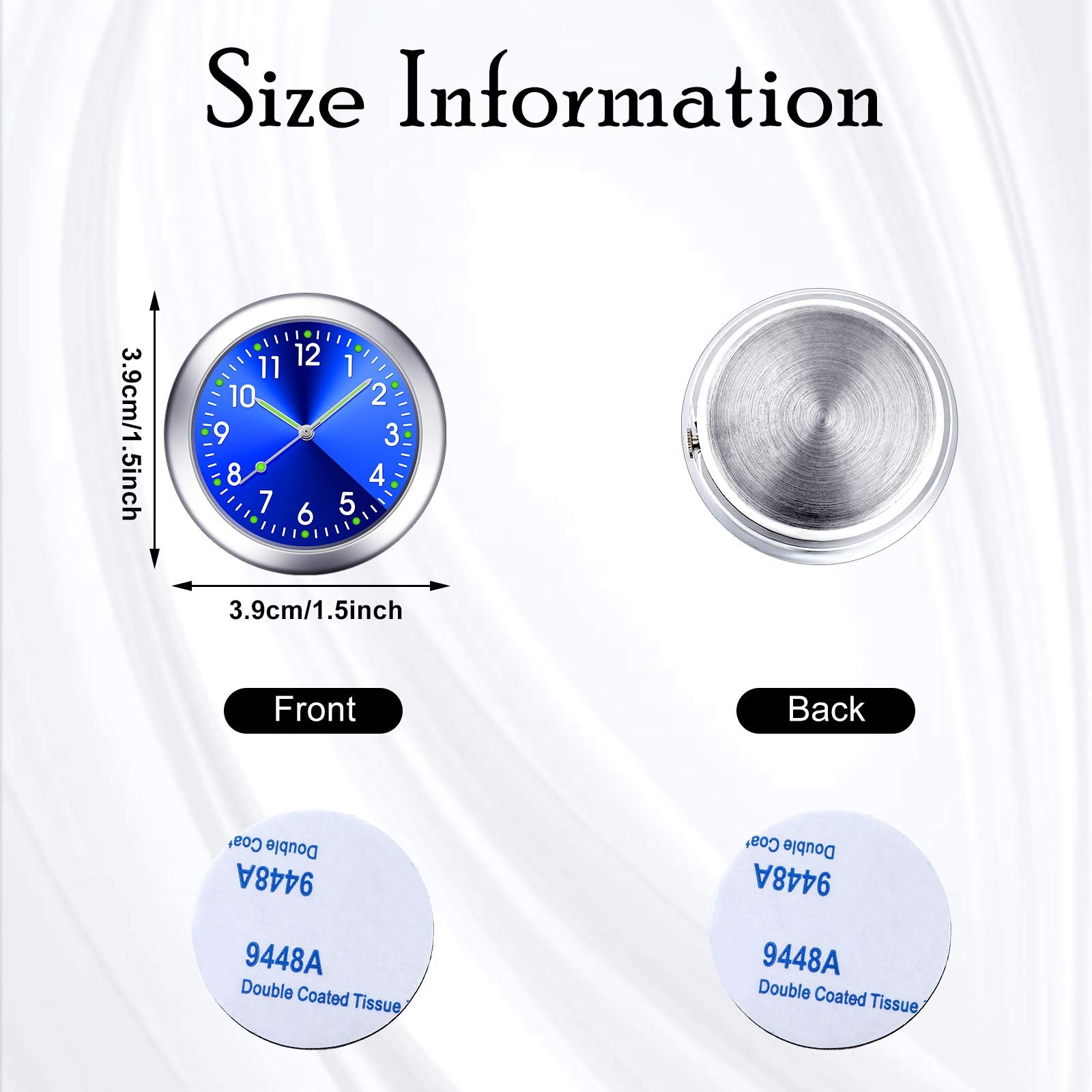 2 Pieces Stick On Dashboard Car Clock Mini Tiny Small Luminous Car Vent Clocks Watch For Dashboard Boat Bike Home (Black, Blue)