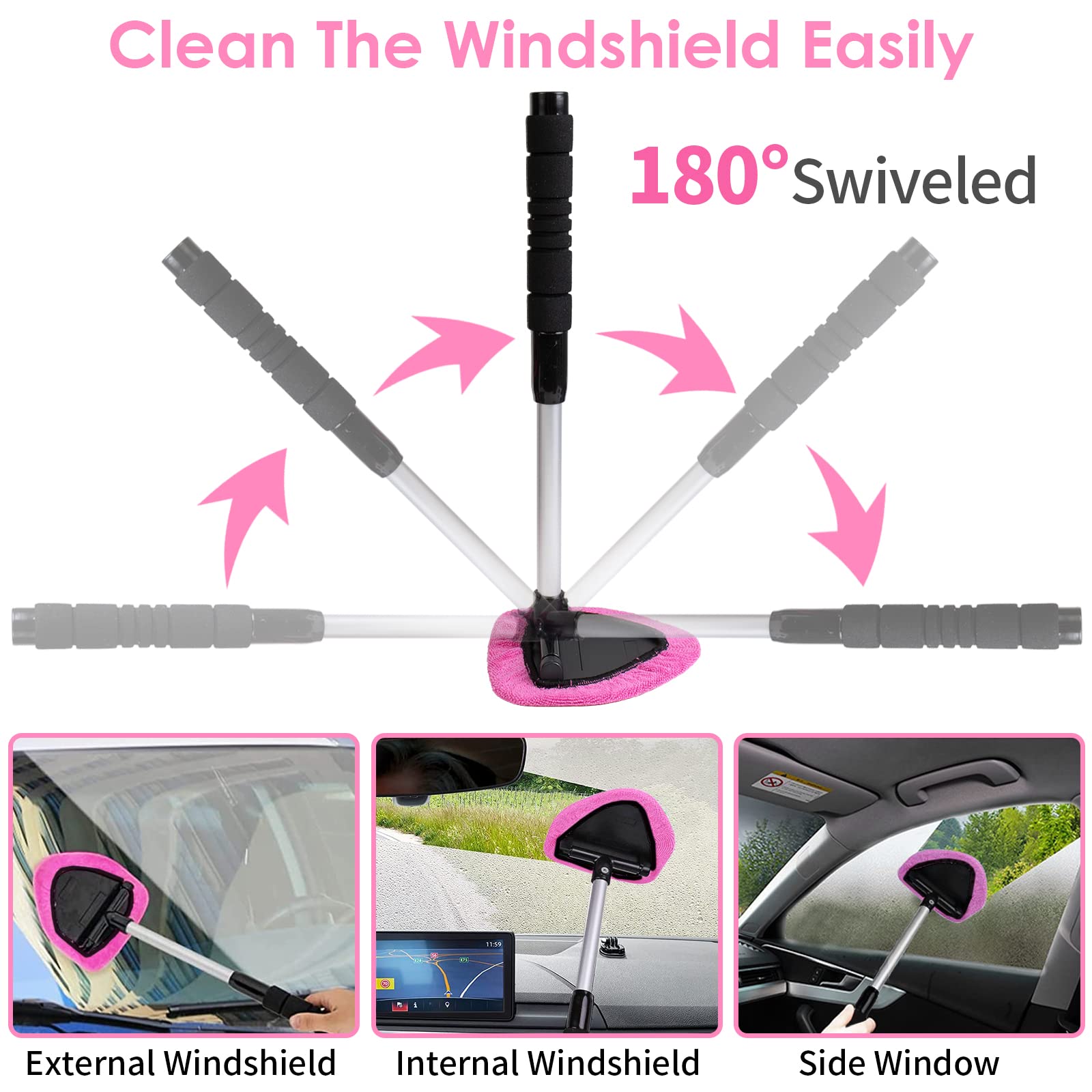 Vioview Pink Car Cleaning Kit, Car Detailing Kit Interior Cleaner With Windshield Cleaning Tool, Detailing Brush Set, Cleaning G