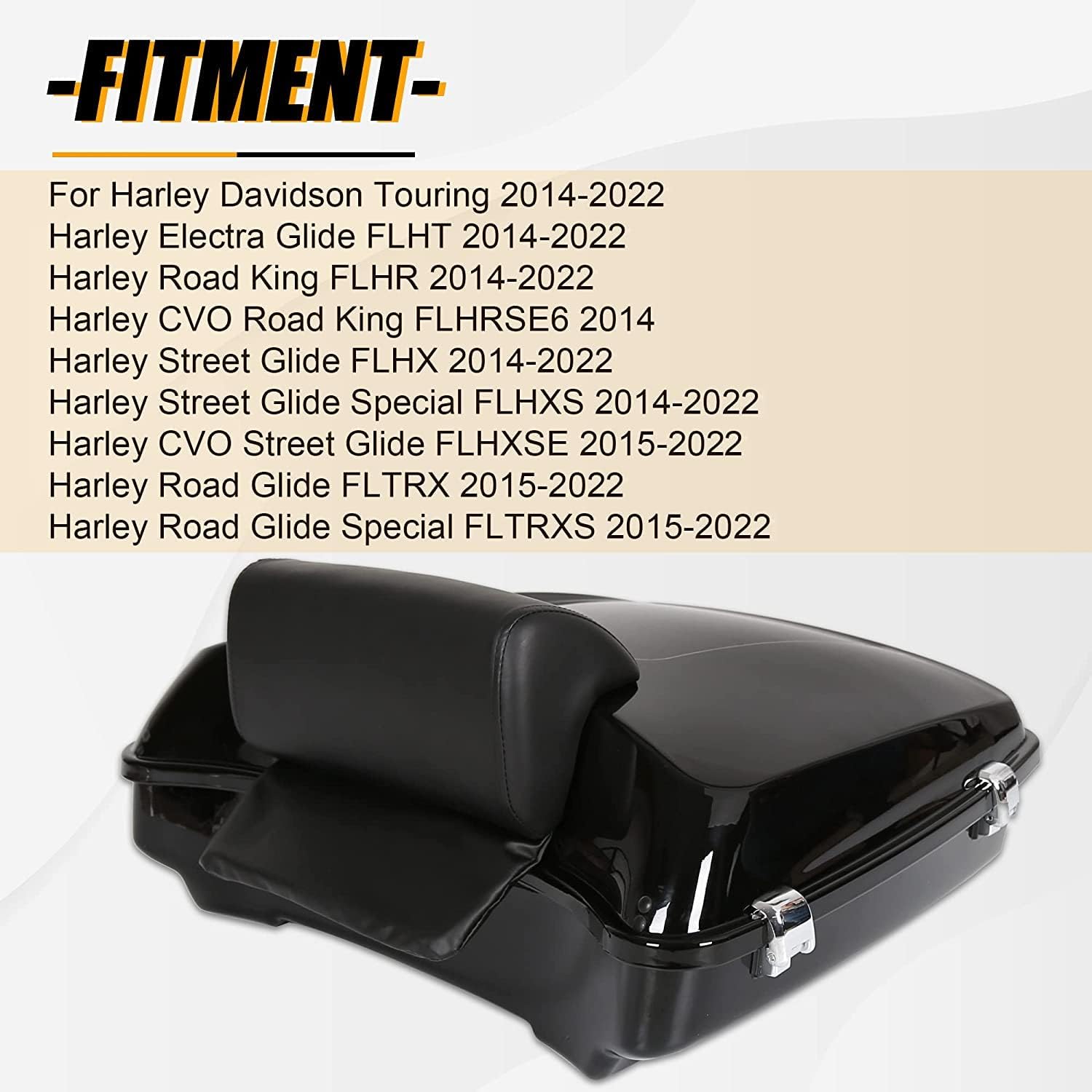 Ecotric 5.5 Razor Tour Pack Trunk Luggage W/Backrest Compatible With 2014-2024 Harley Davidson Touring Models Trunk Tail Box