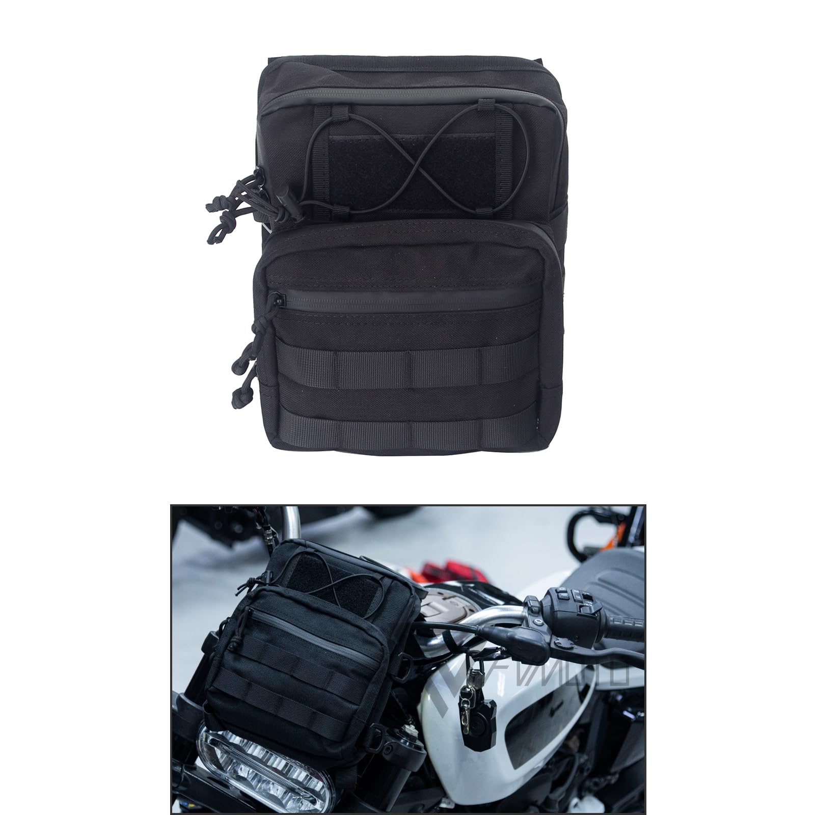 Fvmoto Universal Club Style Utility Molle Traveller Bar Handlebar T-Bar Bag Handle Bags, Fit For Harley Dyna Street Bob Fxbb Softail Sportster, Tool Pouch Trunk Storage Bag, Black (Dscbb000-Hd)