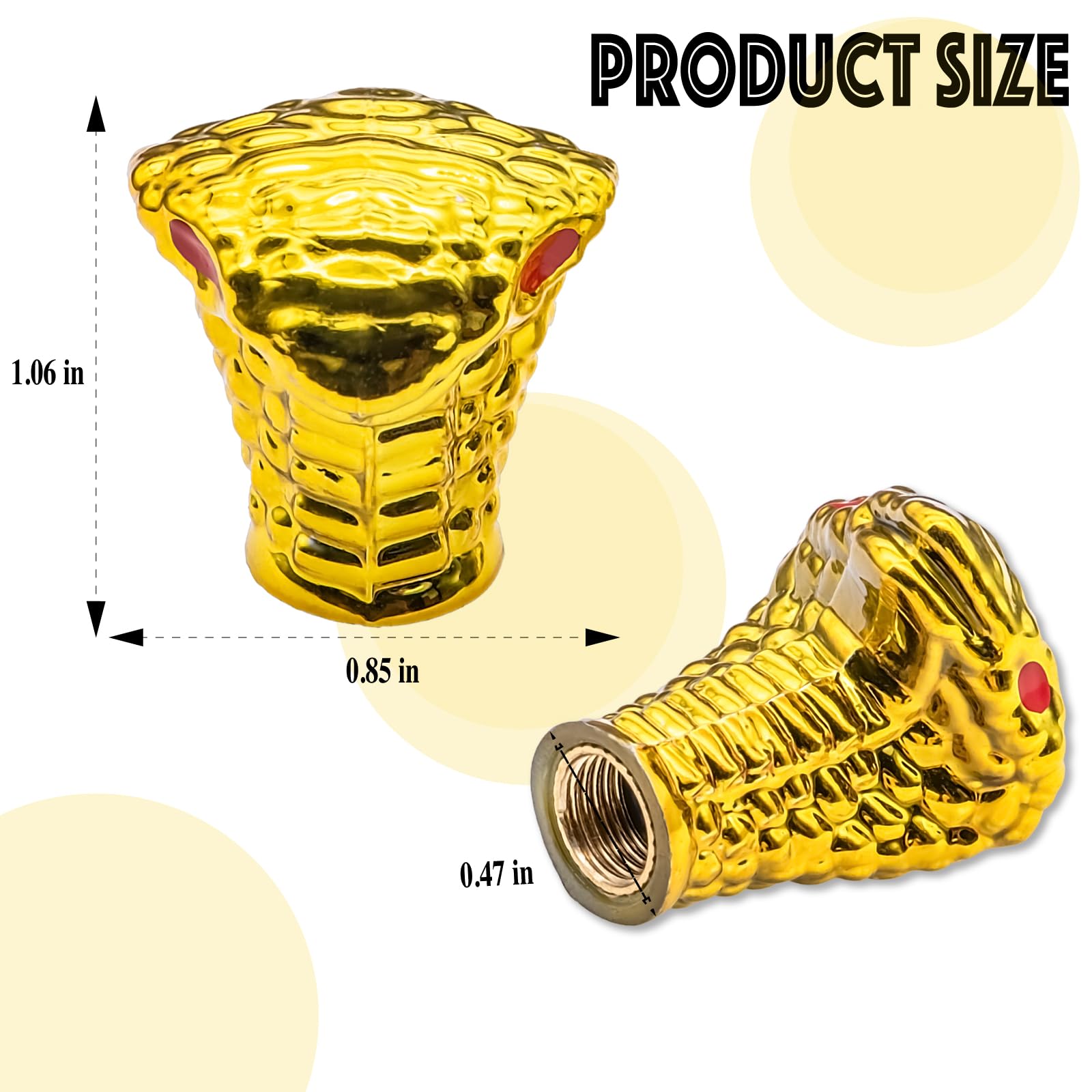 Meajoo 4Pcs Cobra Style Tire Valve Stem Caps, Snakehead Shape, Universal Copper Core Dustproof Tire Valve Stem Covers For Cars,