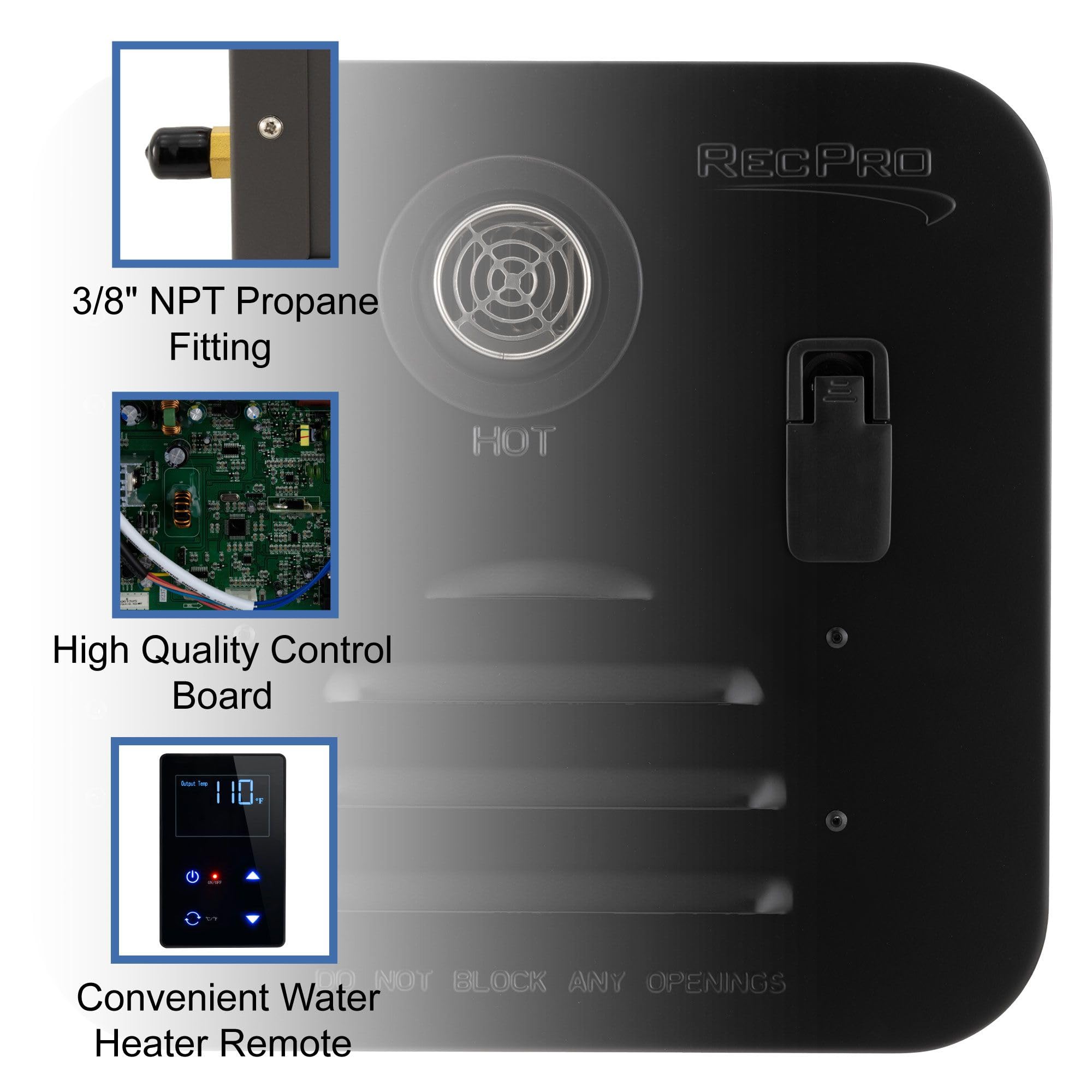 Recpro Rv Tankless On Demand Hot Water Heater | 42,000 Btu Gas Water Heater | Remote Control Included (18'' X 18'' Door Size, Wh