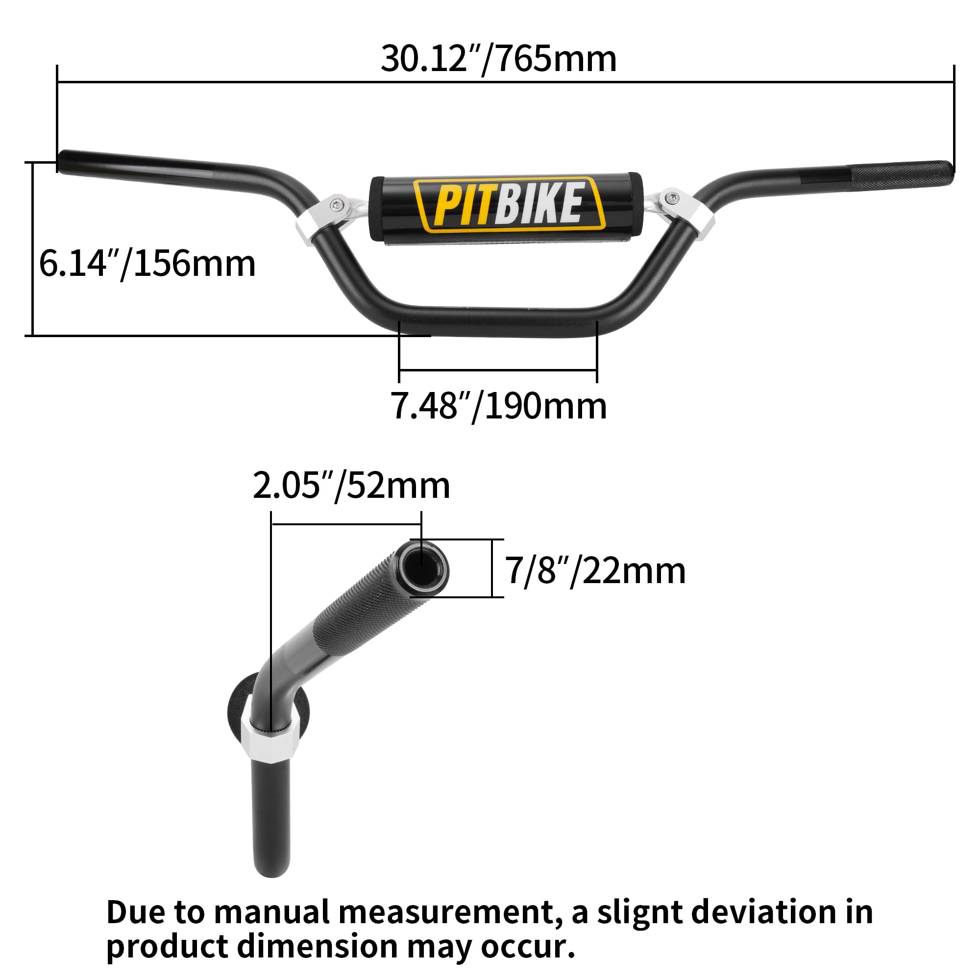 Weiyingsi Universal 7/8 Inch 22Mm Dirt Bike Handlebars, Upgraded Pit Bike Handlebar With Foam Pad For Motocross Crf Yzf Kxf Klx Rmz Drz Pit Dirt Bike Atv Quad - Black
