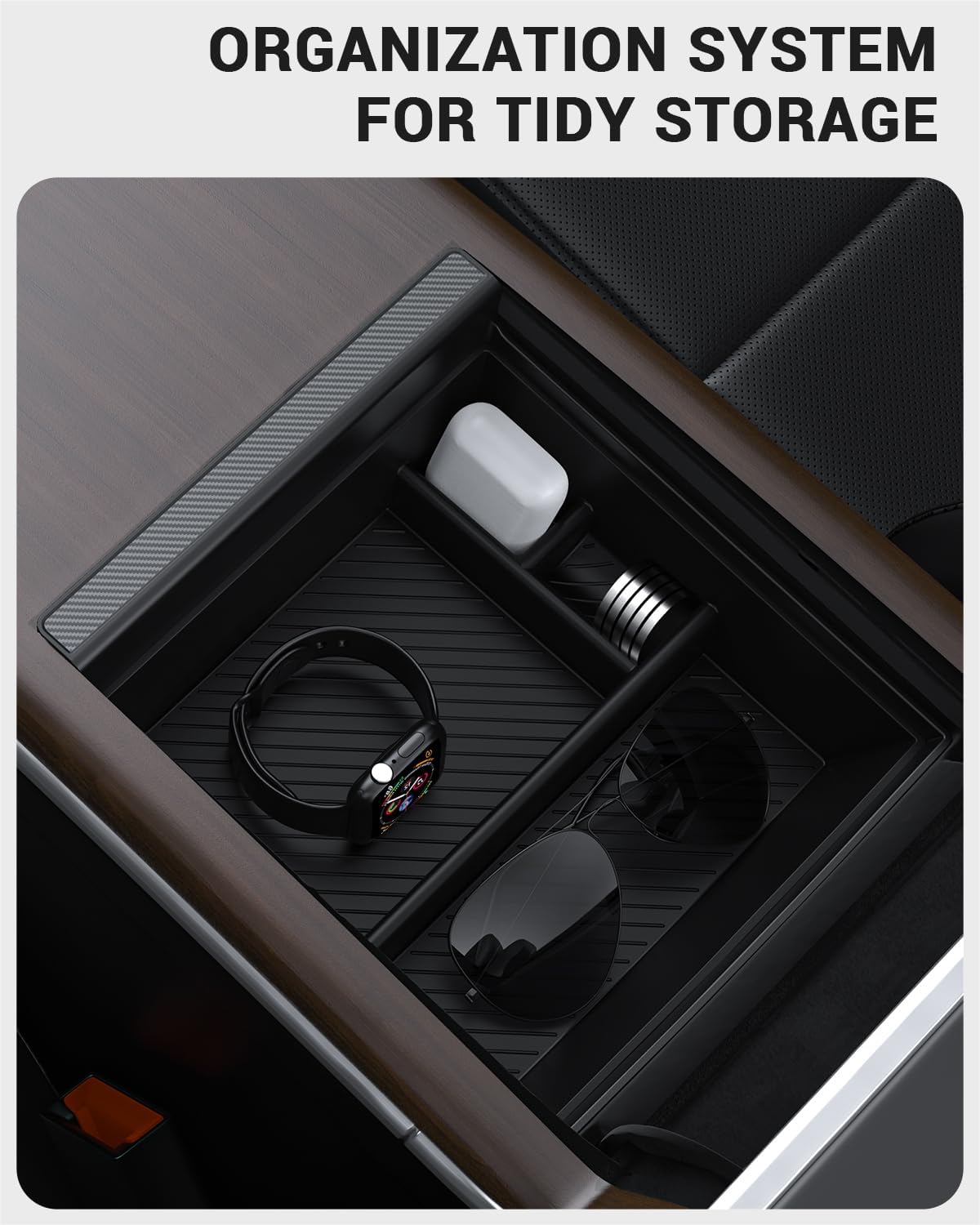 Basenor Upgraded 2022-2025 Tesla Model S Model X Center Console Organizer Tray(Carbon Edition), Armrest Storage Box For Model S/