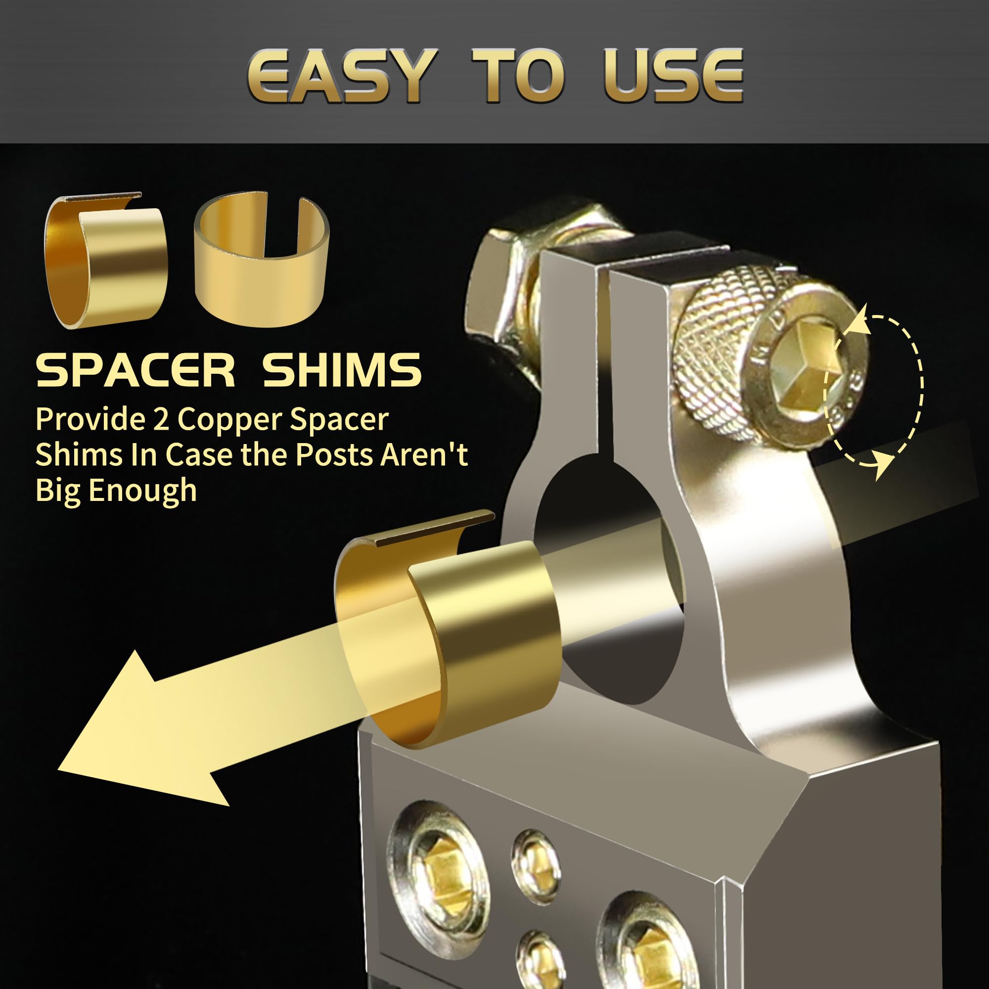 TONDA Battery Terminals, 0/4/8/10 Gauge Battery Terminal Connectors with Shims and Protective Covers, Car Battery Cable Ends, 1