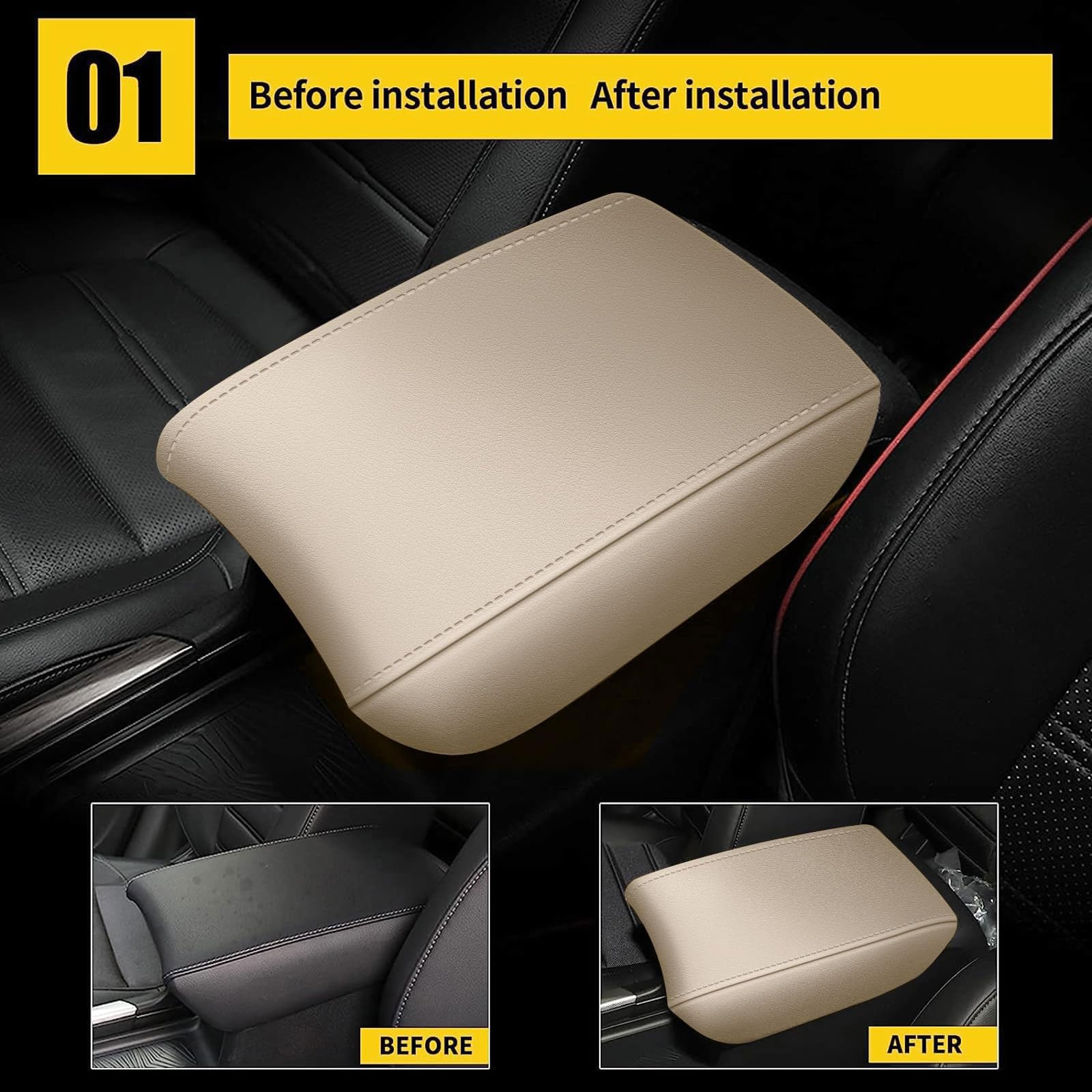 Aomsazto Beige Armrest Console Covers For Crv Honda 2017-2022 Leather Console Pad
