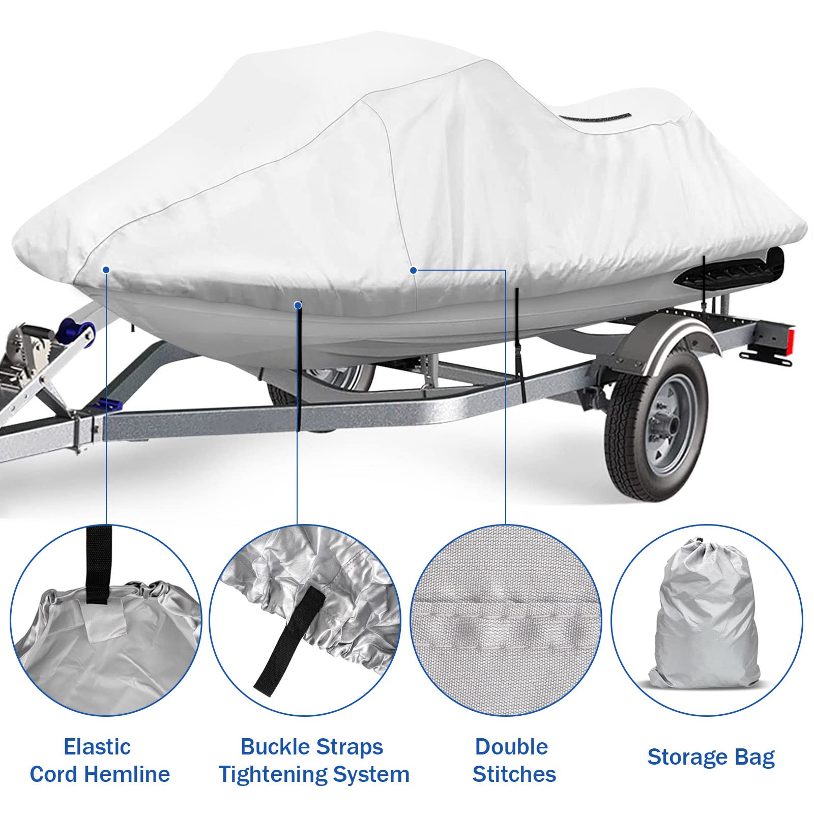 Icover Personal Watercraft Cover- Waterproof Heavy Duty Trailerable Jet Ski Cover For Seadoo Kawasaki Yamaha Wave Runner, Fits P