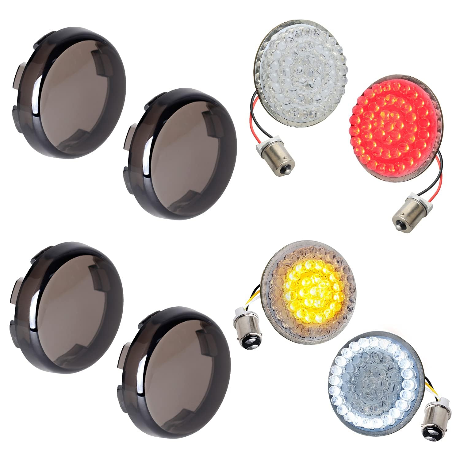 Nthreeauto 1157 Led Front Turn Signals, 1156 Rear Turn Signal Light 2Inch Bullet Bulbs With Smoked Lens Cover Compatible With Ha