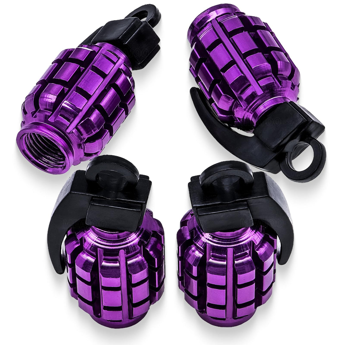 Meajoo 4 Pcs Chrome Grenade Tire Valve Stem Caps, Stainless Steel Tire Valve Caps Wheel Valve Caps For Cars,Trucks, Suv, Motorcy
