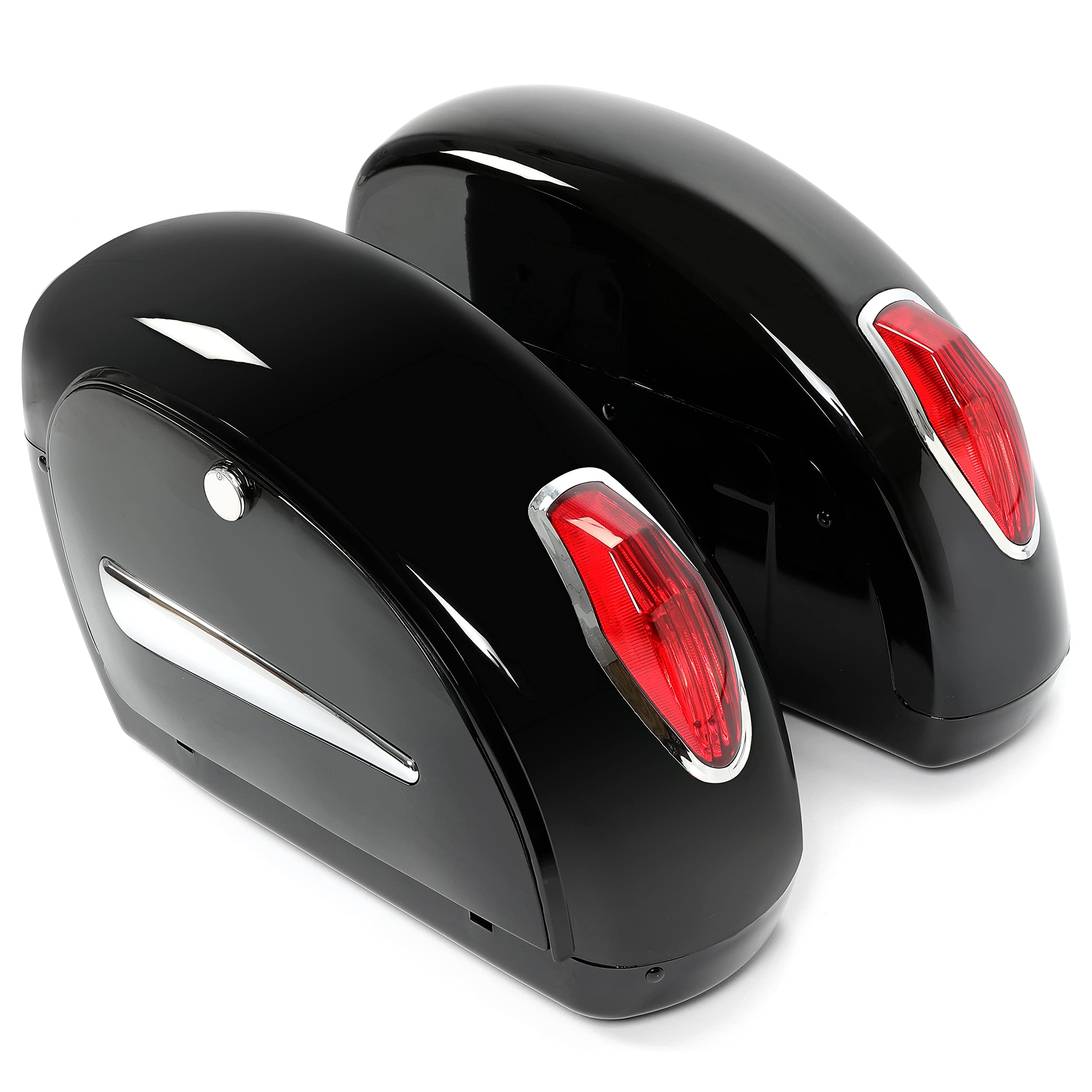 EGO BIKE Motorcycle Universal Saddlebags Hard Saddle Bag Trunk w/Light for Honda Yamaha Harley Suzuki Kawasaki