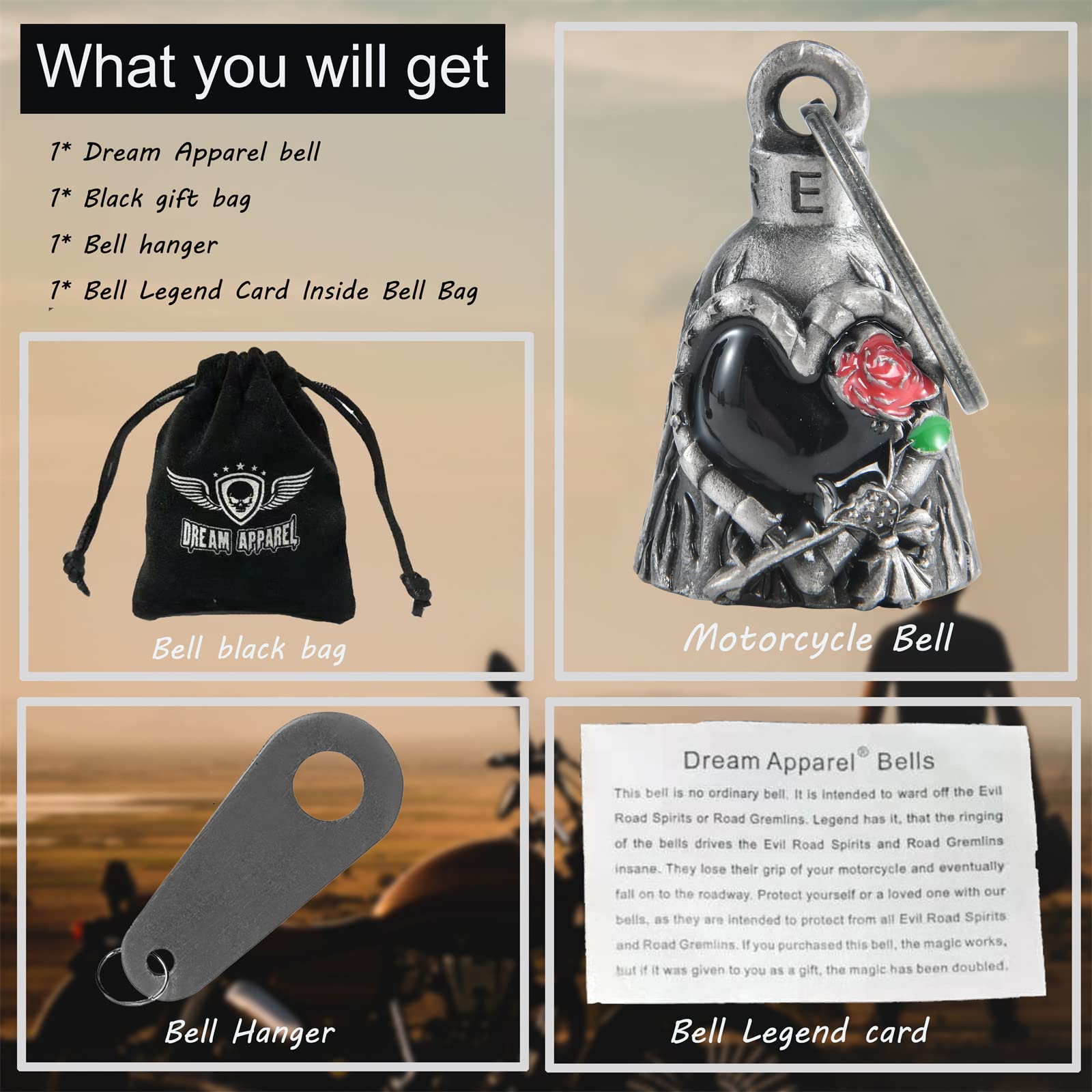 Dream Apparel Motorcycle Bells For Bikers,Colorfu Rider Bells With Hanger Biker Bells Key Chain For Luck