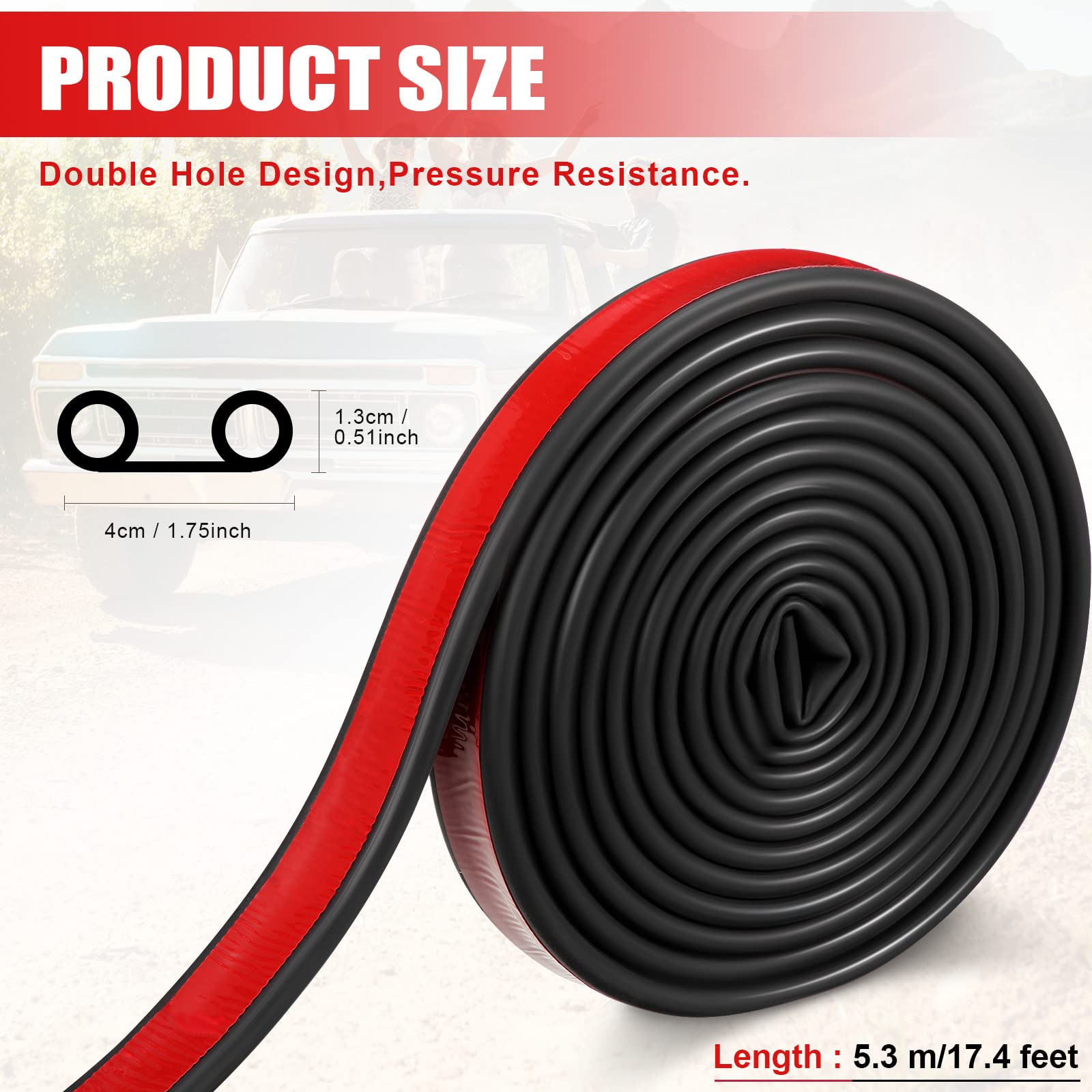 Tallew 17.4 Ft Tailgate Seal Epdm Rubber Tailgate Seal Adhesive Camper Shell Seal Double Bulb Automotive Weather Stripping For Pickups Truck And Windproof, Waterproof, Soundproof, Noise Reduction