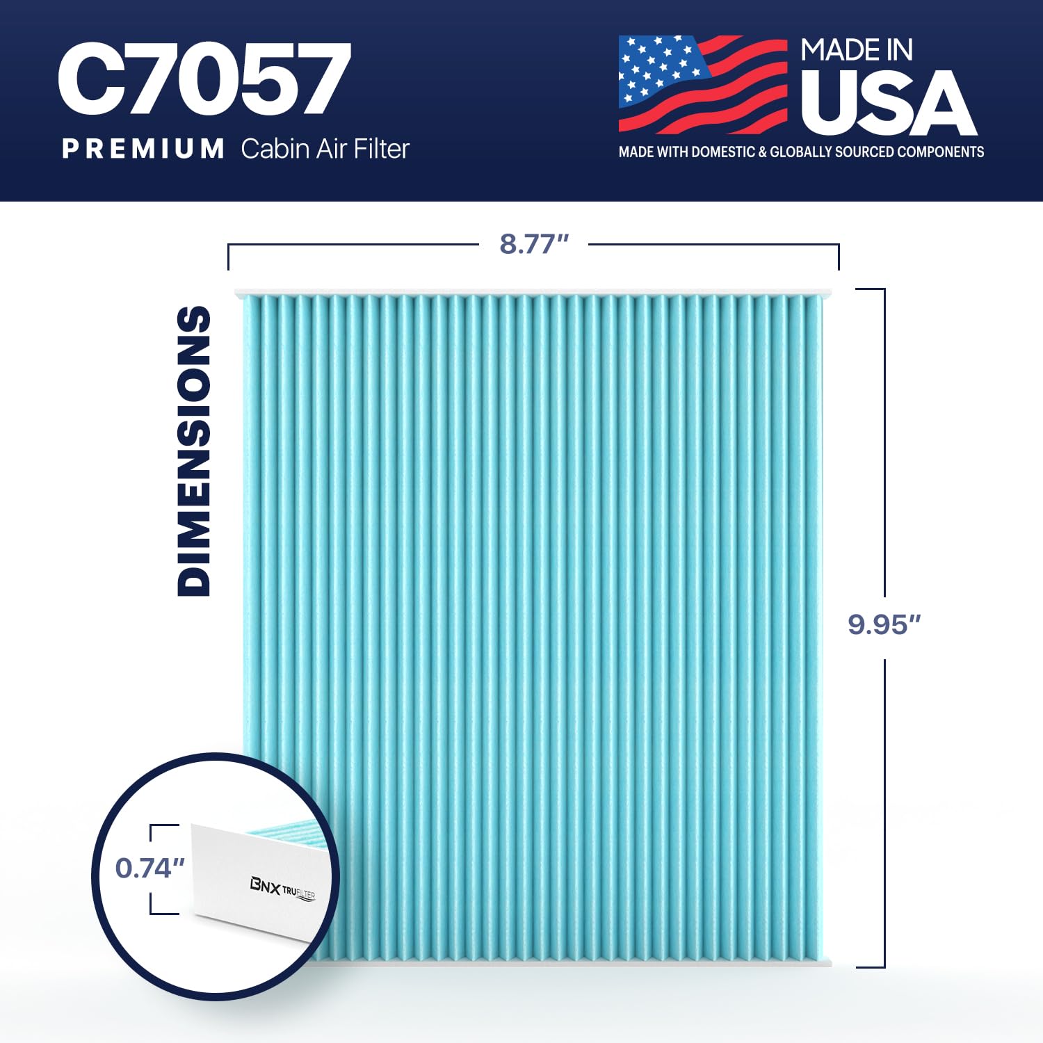 Bnx Trufilter C7057 Cabin Air Filter, Hepa 99.97%, Made In Usa, Compatible With Chevrolet Captiva, Equinox, Gmc Terrain, Hyundai
