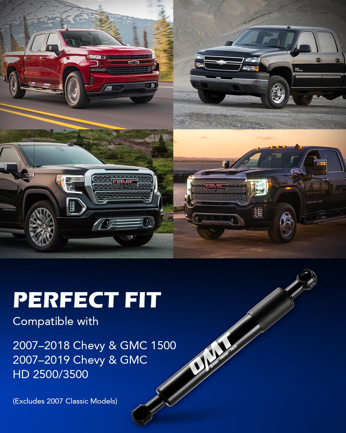 Orion Motor Tech Heavy Duty Pickup Tailgate Assist, Truck Tailgate Lift Assist Kit Compatible with 07-18 Chevy Silverado GMC Sierra 1500 & 07-19 HD 2500 3500, Truck Tailgate Shock Absorber, Black