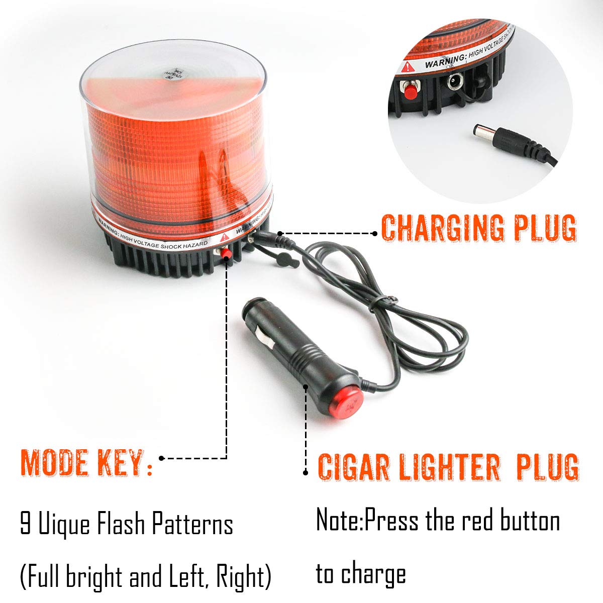 Le-Jx Amber Wireless Rotating Beacon Orange Battery Led Strobe Warning Light Roof Top Plow Hazard Flash Emergency Mail Lights 12