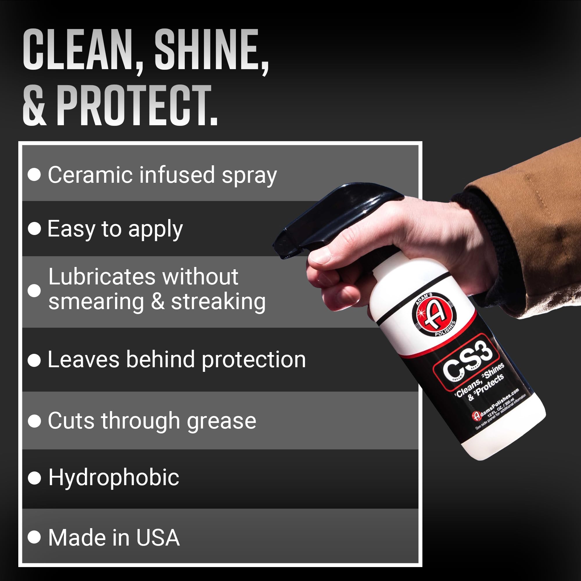 Adams Cs3 (12Oz) - Ceramic Spray Coating That Cleans, Shines & Protects  Top Coat Car Wash Polish & Paint Protectant Stronger Th