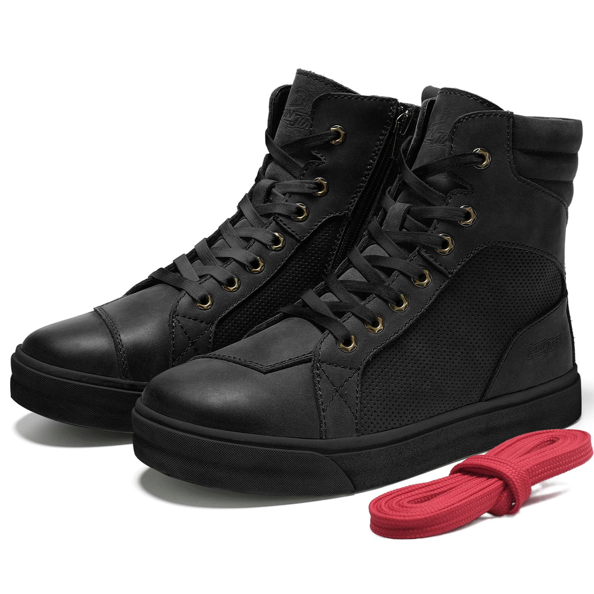 BORLEN Motorcycle Riding Shoes Cowhide Leather Breathable Casual Outdoor Street Motorcycle Boots for Men Black 9.5