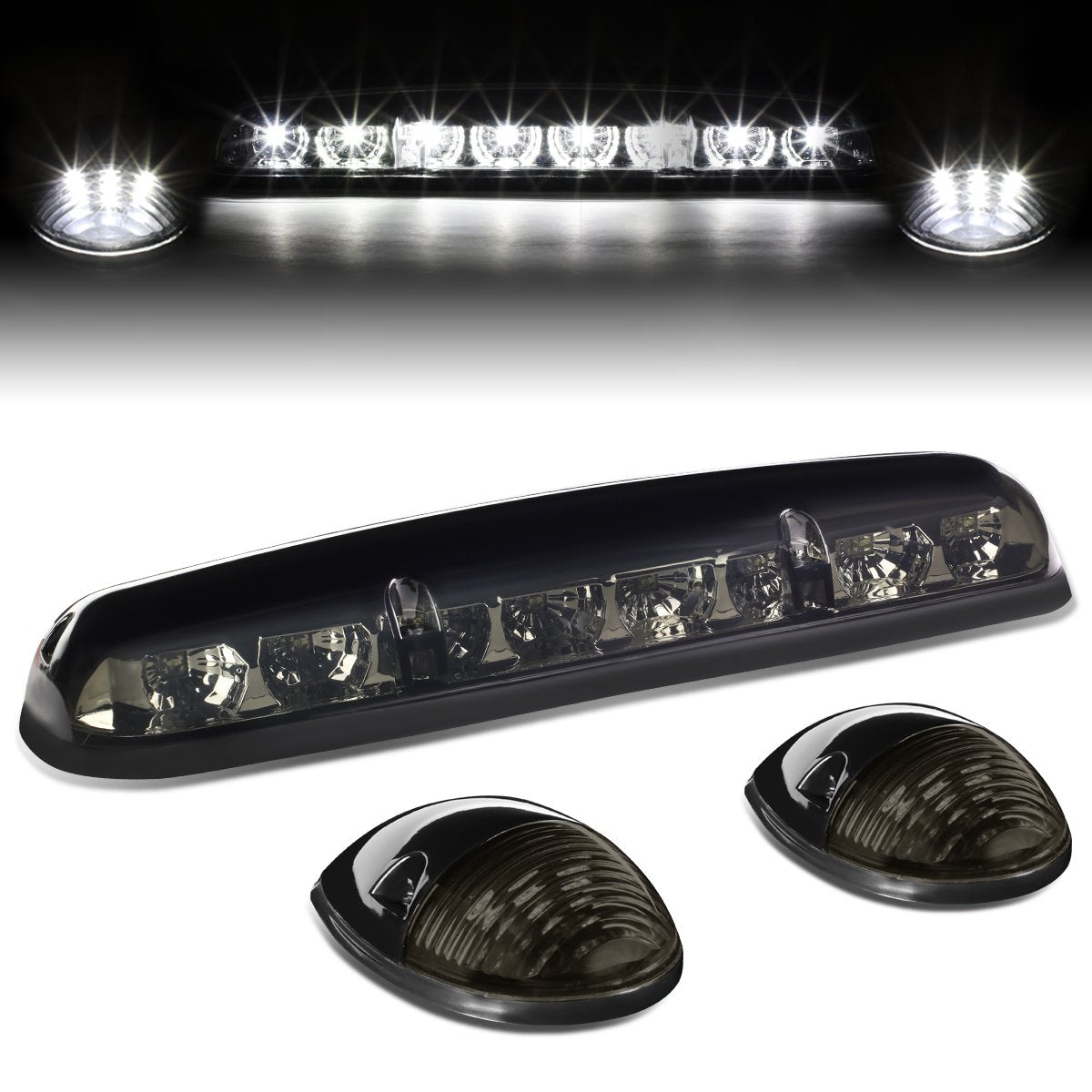 DNA Motoring CBLCSIL02SMW LED Cab Roof Top Lens Center Light with Pair Side Lamp