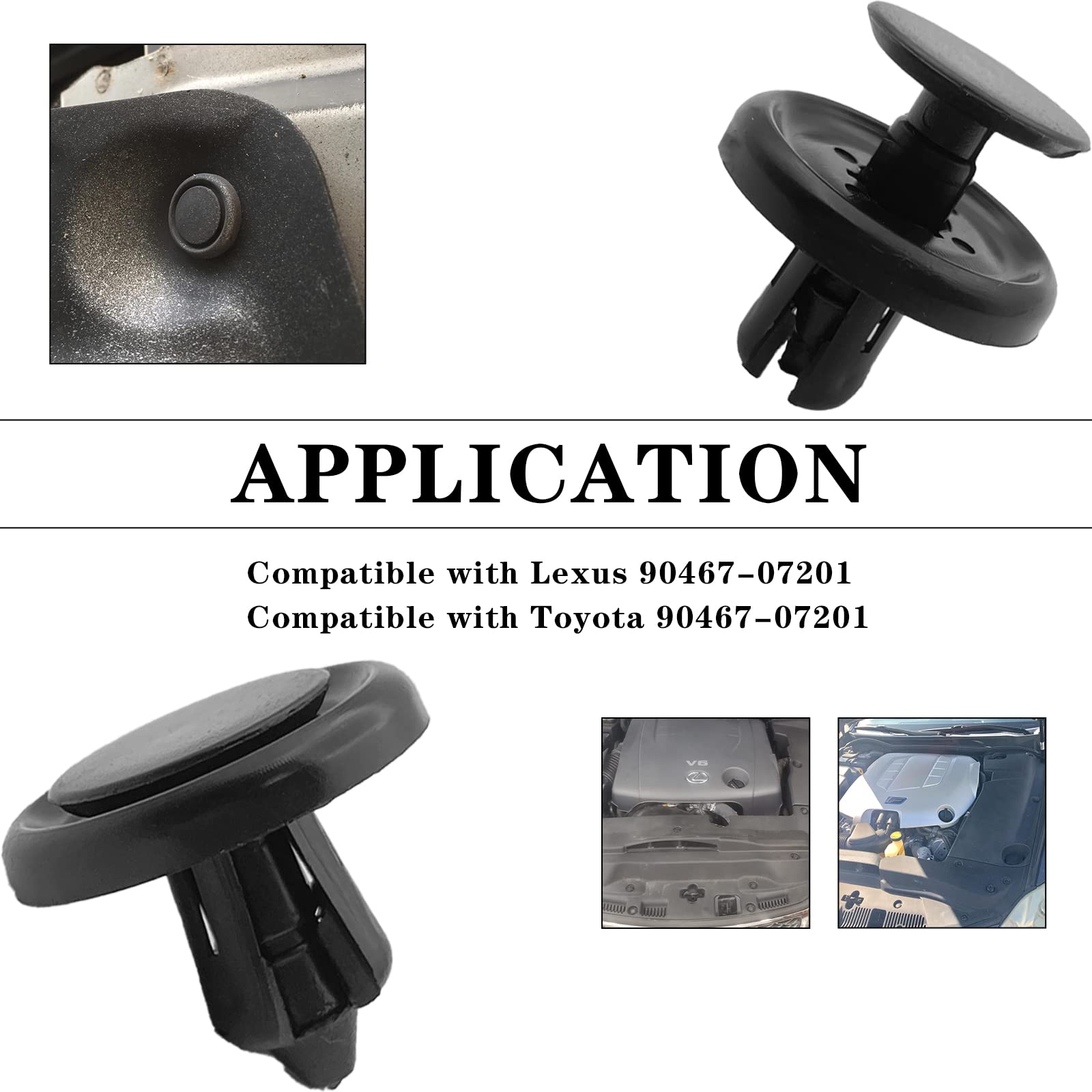TOPCNOEM 100Pcs Black Nylon Push-Type Retainer Clips for Toyota Lexus - Engine Splash Shield, Fender Liner, Trunk Lid with Fastener Remover