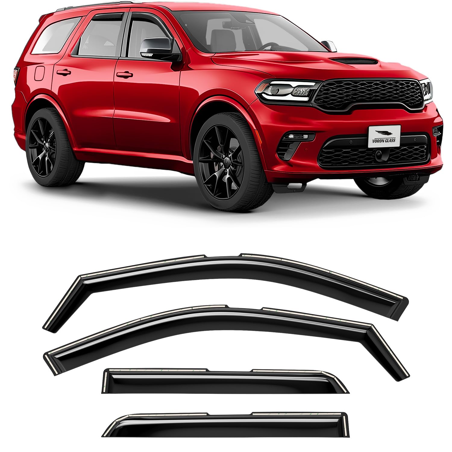 Voron Glass In-Channel Extra Durable Rain Guards For Dodge Durango 2011-2025, Window Deflectors, Vent Window Visors, 4 Pieces -