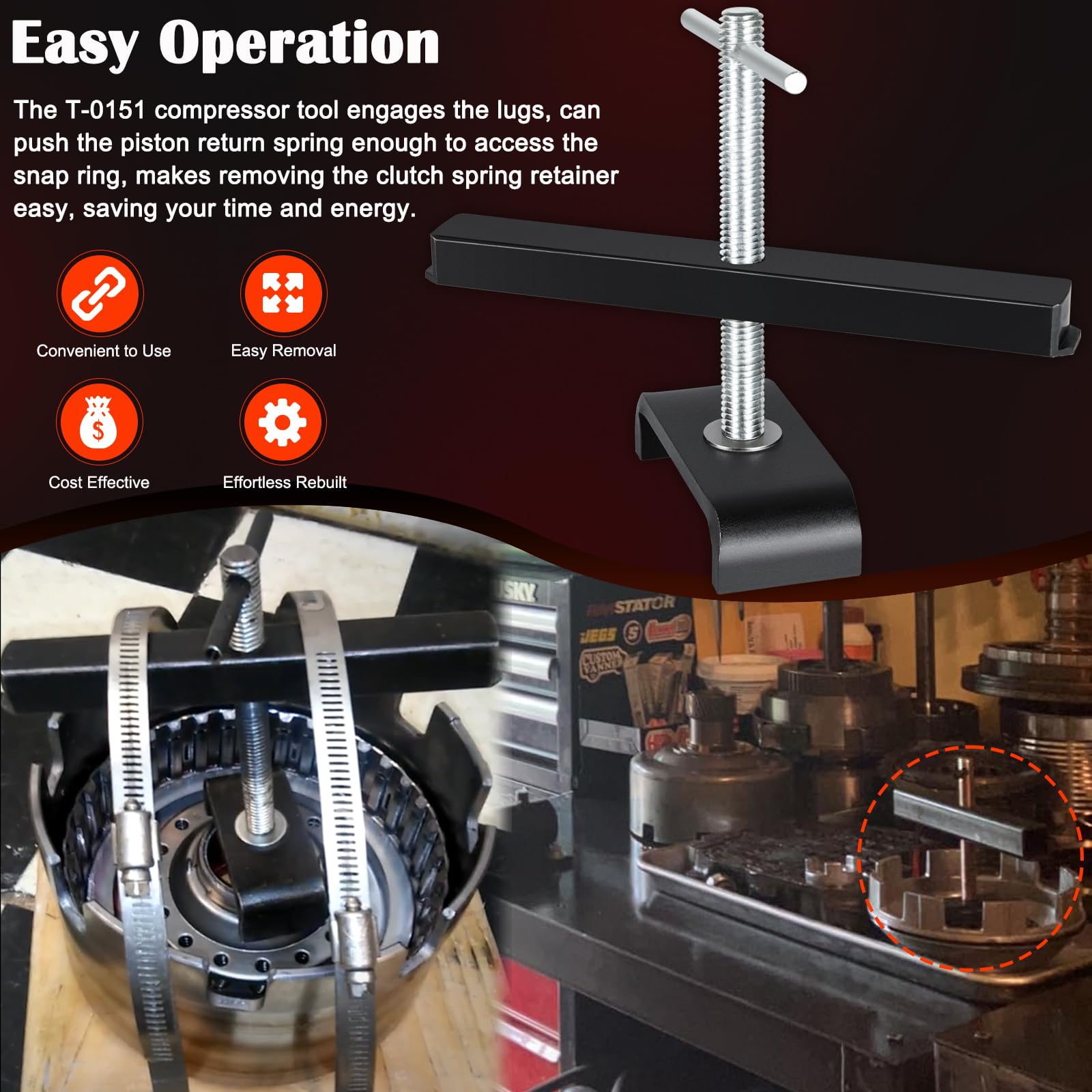 Bonbo T-0151 Rear Clutch Spring Compressor Transmission Tool - 4L60E Low & Reverse Spring Compressor, Compatible With Gm 250 250C 350 350C 700R4 4L60 4L60-E 4L65E 4L70 4L70E 4T80-E