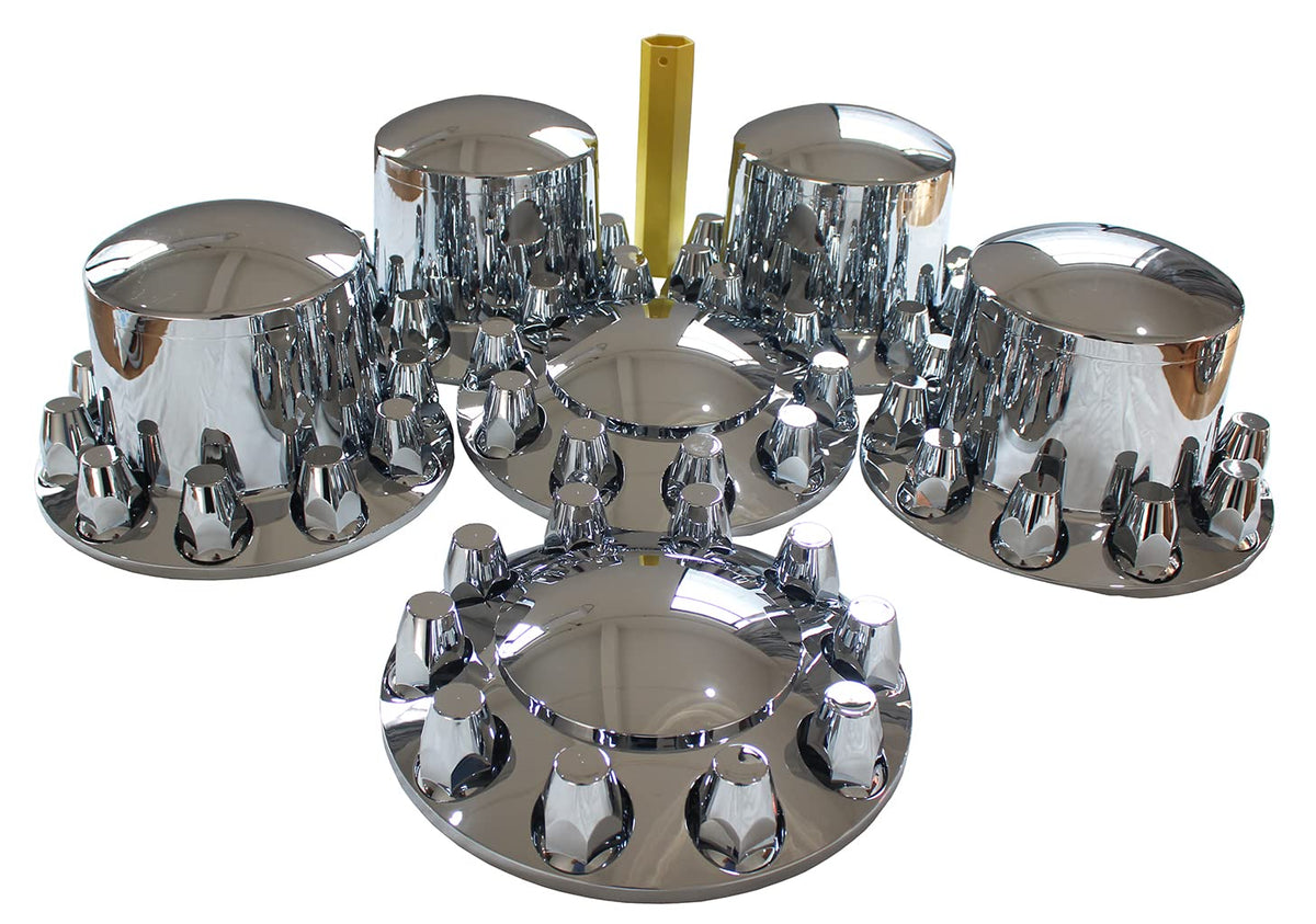 JIARU ABS Plastic Chromed Hubcaps Front and Rear Wheel Axle Cover Set with 33mm Thread-On Lug Nut Covers for Semi Trucks (Dome)