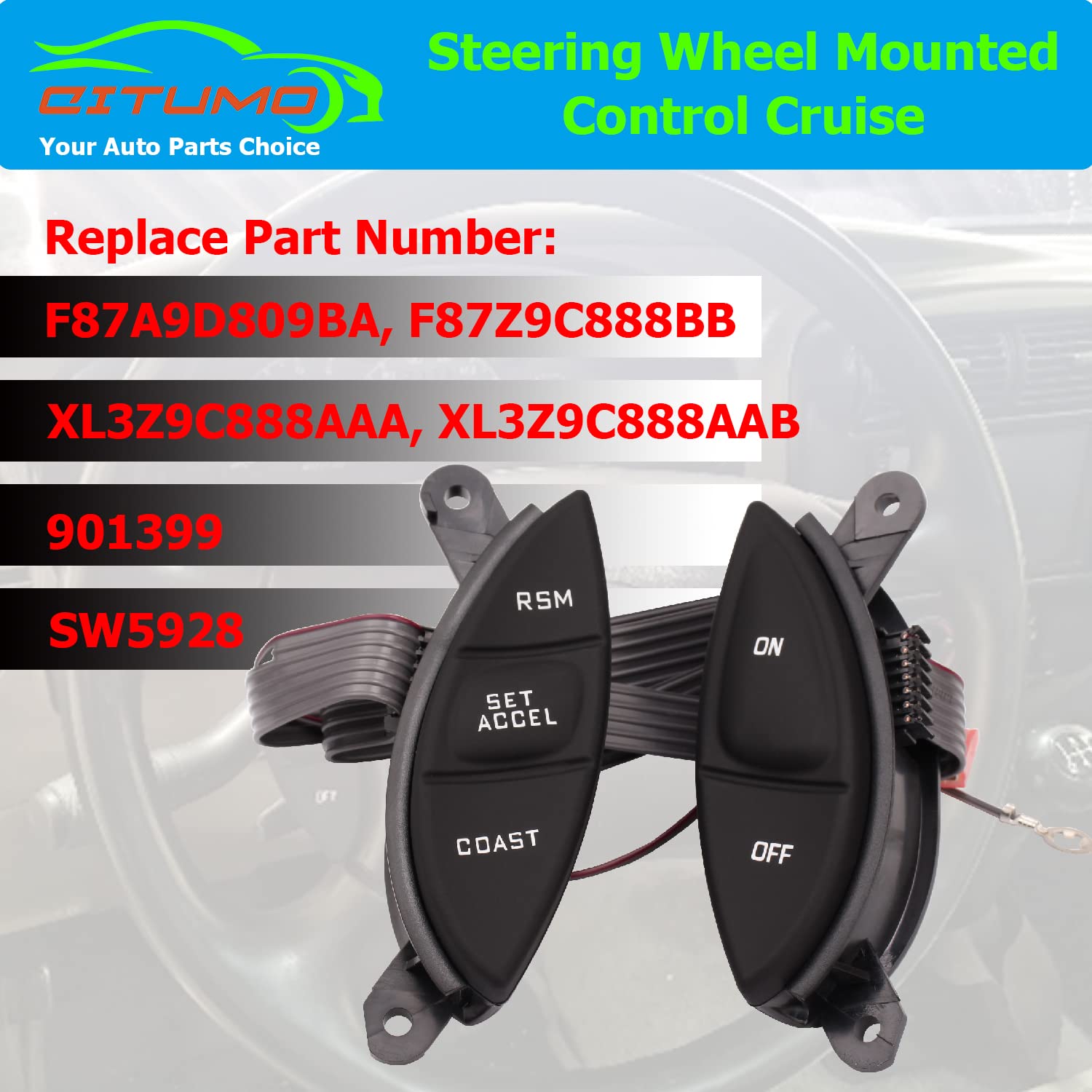 F87Z9C888Bb Steering Wheel Mounted Cruise Control Switch Replacement For Ford 1998-2003 Ranger 2001-2005 Explorer Sport Trac F150 Mercury Mountaineer Mazda B3000, 901399 F87A9D809Ba
