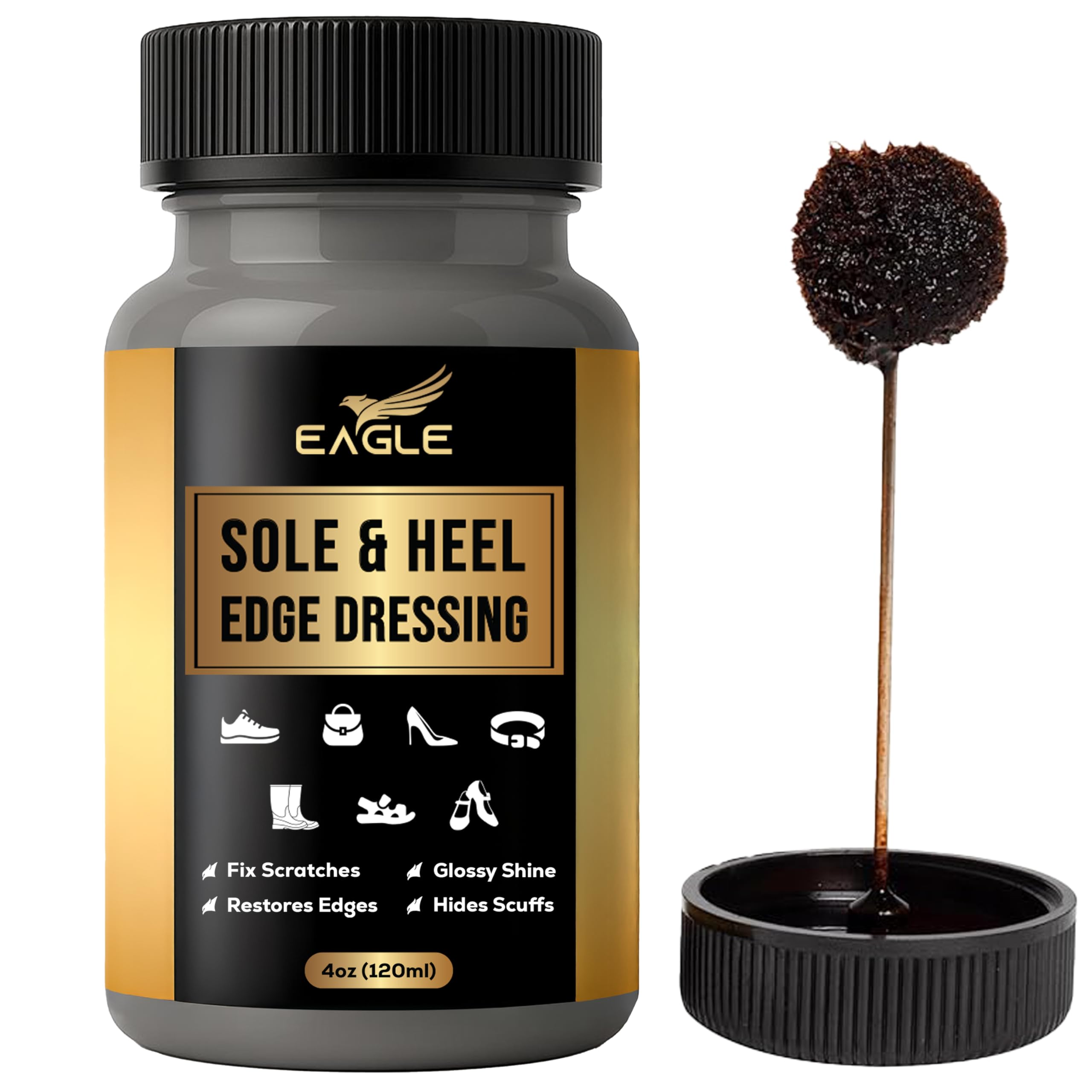 Eagle Sole and Heel Edge Dressing Black - High Gloss Shoe Polish for Leather Soles & Heels - Protective Liquid Edge Dye with Bui