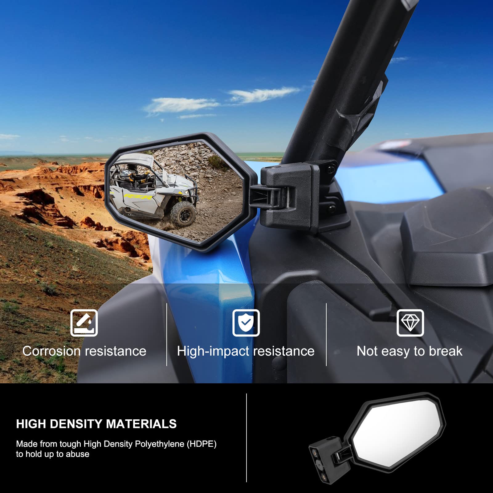 Kiwi Master Side Mirrors Compatible For 2021-2024 Can-Am Commander, 2018-2024 Can-Am Maverick Sport/Trail Accessories Adjustable Folding Rear View Racing Mirror 715003639