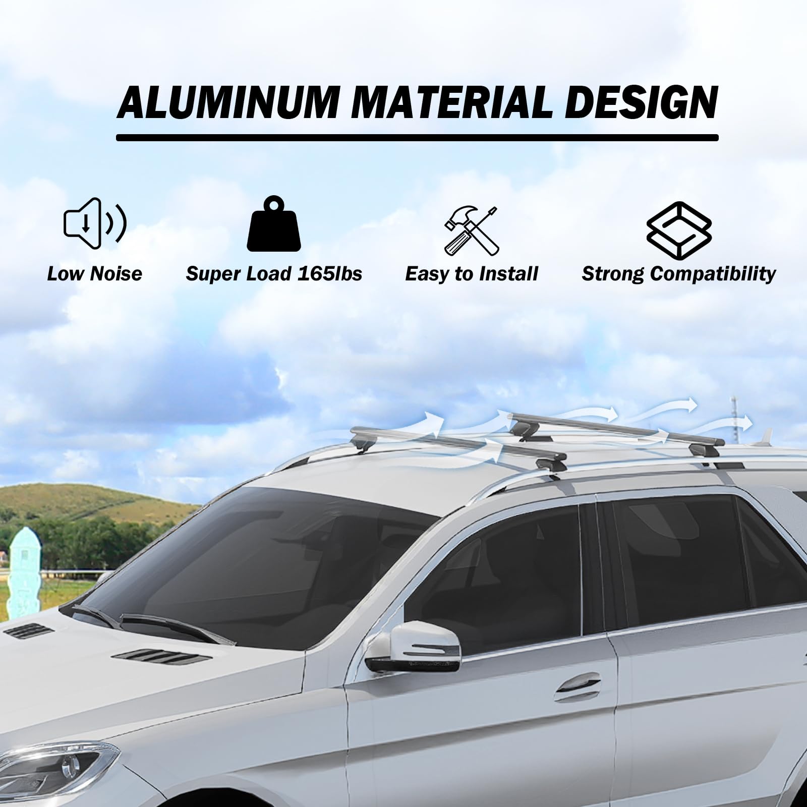 COWVIE 53 Inch Aluminum Roof Rack Cross Bars for Raised Side Rails, Adjustable Cargo Bars, Hold 165 LBS, Black
