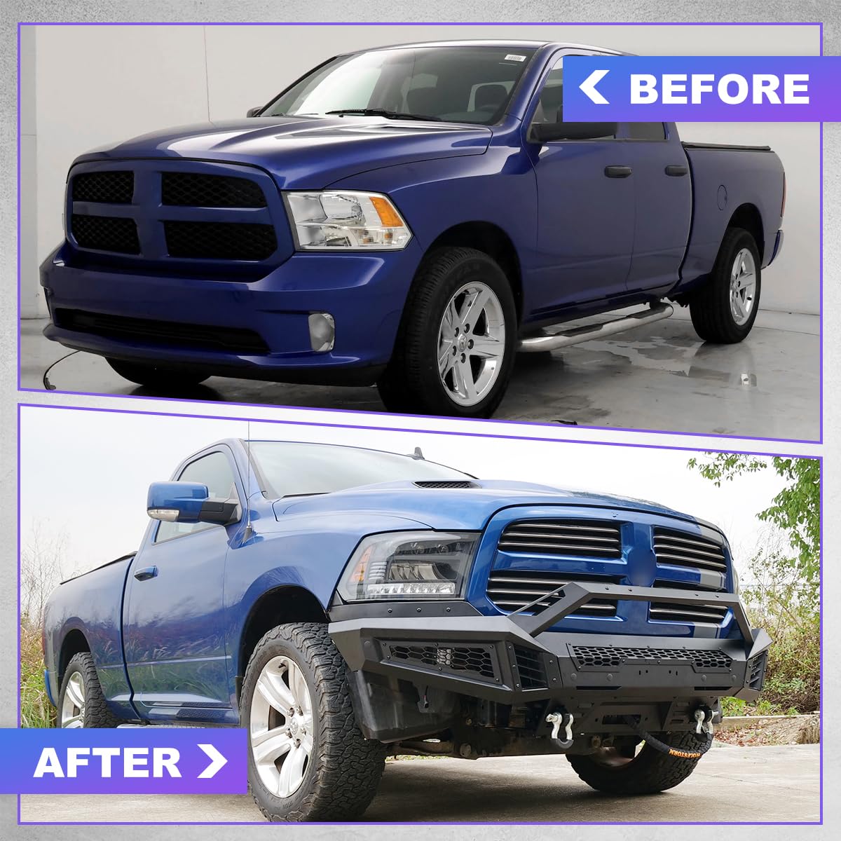 WOLFSTORM Front Bumper Compatible With 2013-2018 Dodge RAM 1500 and 2019-2024 RAM 1500 Classic (Excluding Warlock) Pickup Truck