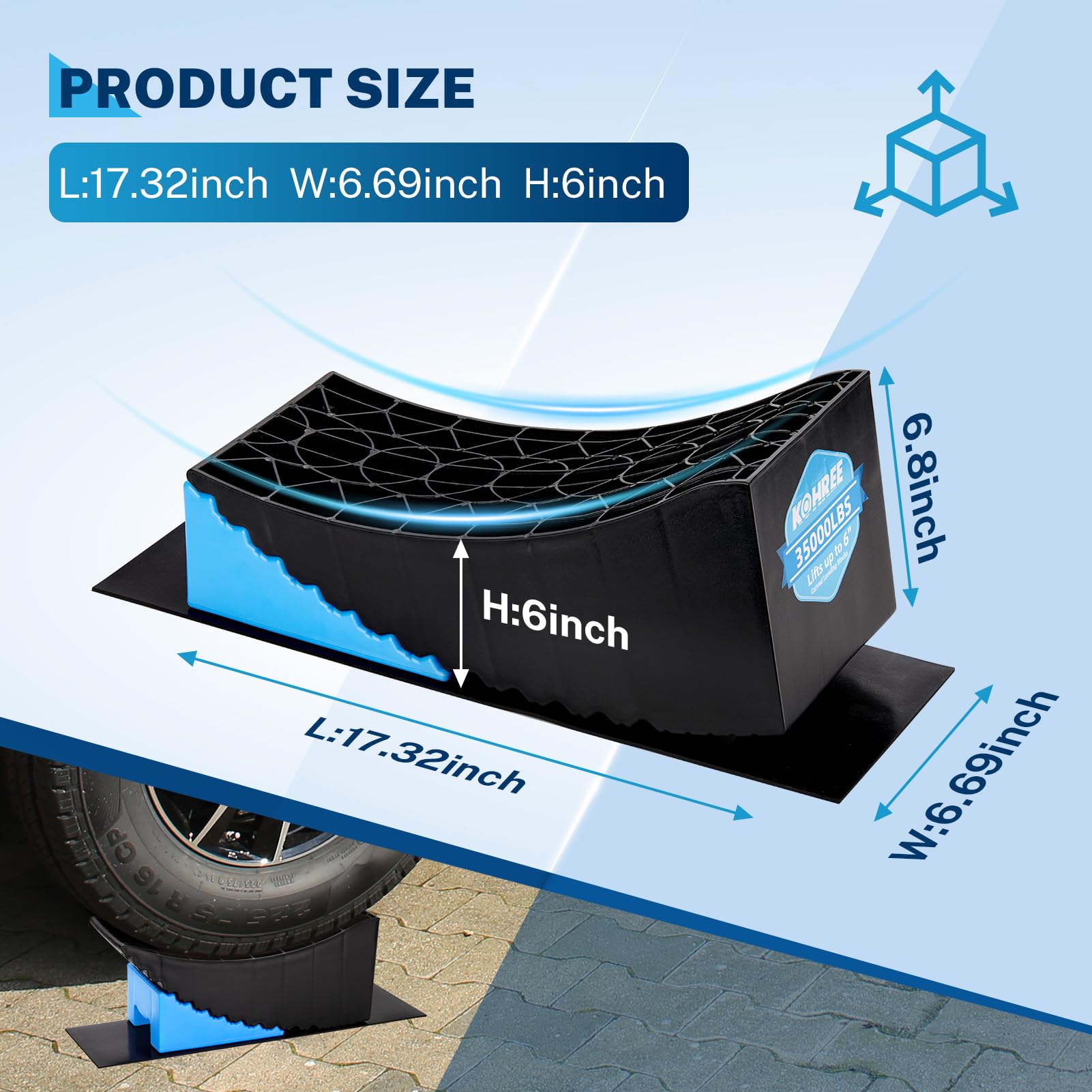 Kohree Rv Leveling Blocks 6 Inch, 2 Packs Sturdy Camper Curved Levelers With 2 Wheel Chocks, 2 Rubber Mats & Carry Bag, Rv Level